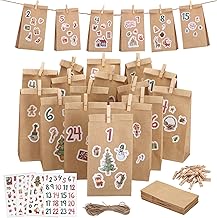 GWHOLE Advent Calendar 2025, Empty Bags Include Wooden Clips Stickers to Make Your Own Christmas Countdown Calenda Kraft Paper Treat Bags for Filling Xmas Decor