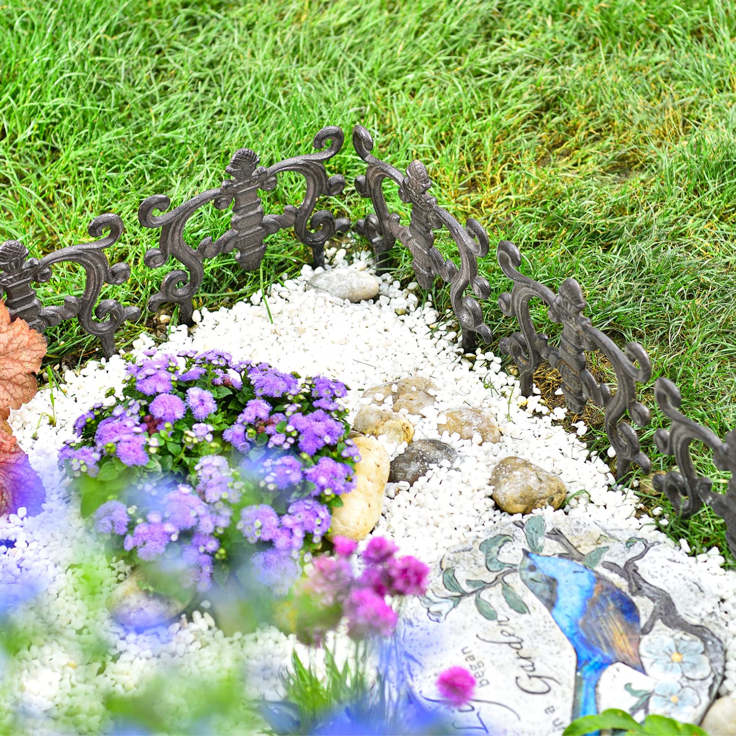 Sungmor Bordo decorativo da giardino in ghisa, confezione da 4 pezzi, completamente arrugginito, stile vittoriano, per giardino, giardino, giardino, giardino, paletto, staccionata, in metallo, stile