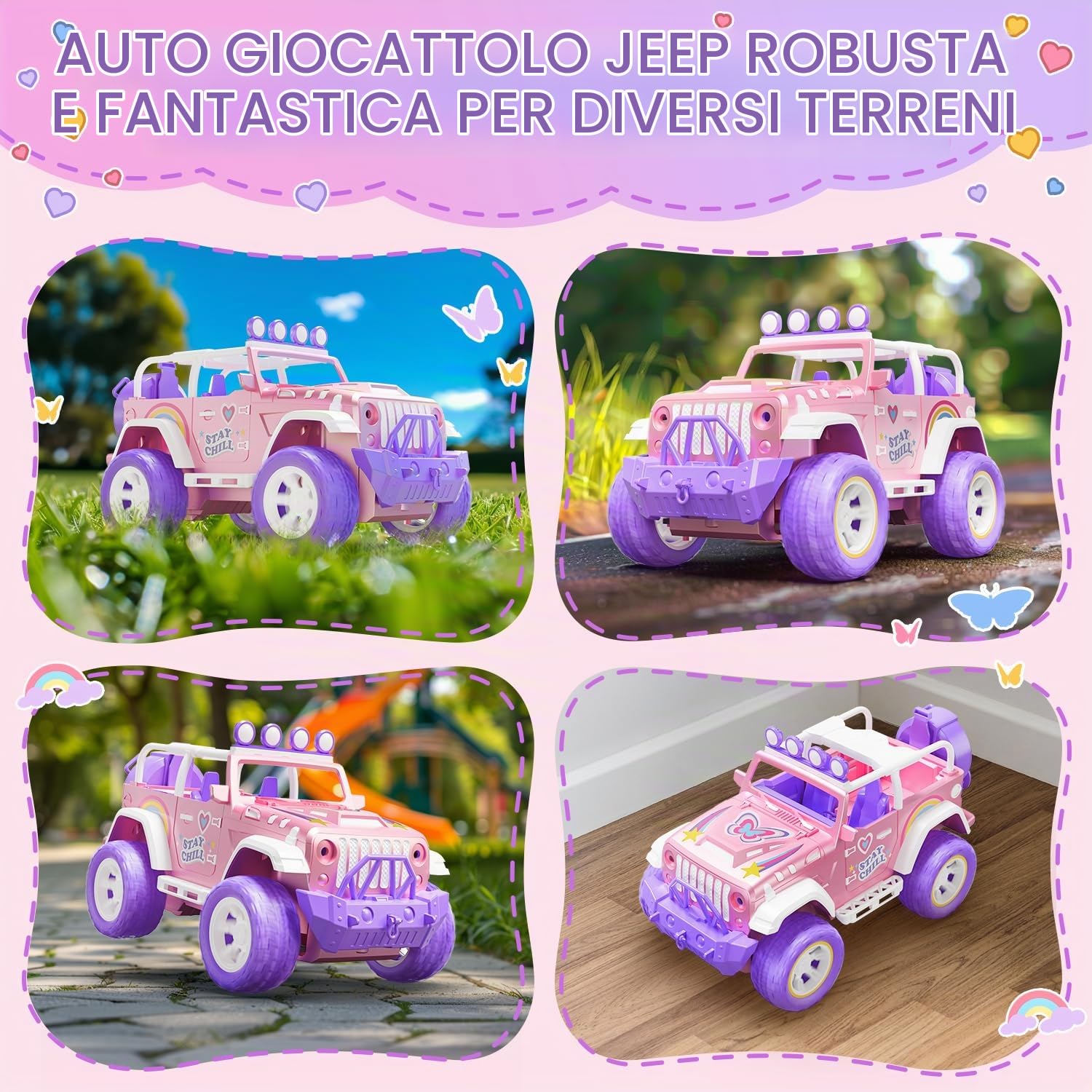 DEERC Rosa macchina telecomandata bambina con Nebbia Nebbia e Musica, 1:16 RC Auto con Luci a LED per Bambini, 2.4Ghz All Terrain SUV Camion Regali, Veicolo da Corsa Fuoristrada Giocattolo Auto, Gioca