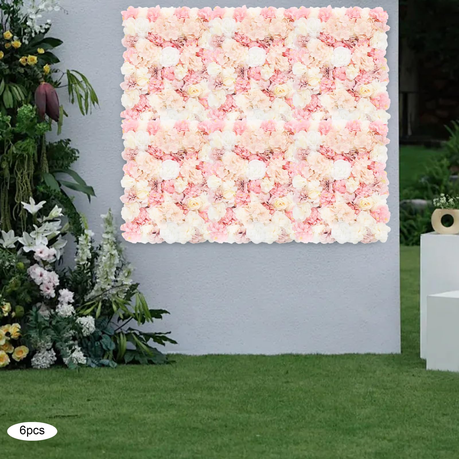 Pannello da parete con 6 fiori, decorazione da parete per matrimonio, decorazione da parete con rose in seta 3D, per palcoscenico, feste, foto, decorazione per la casa (bianco)