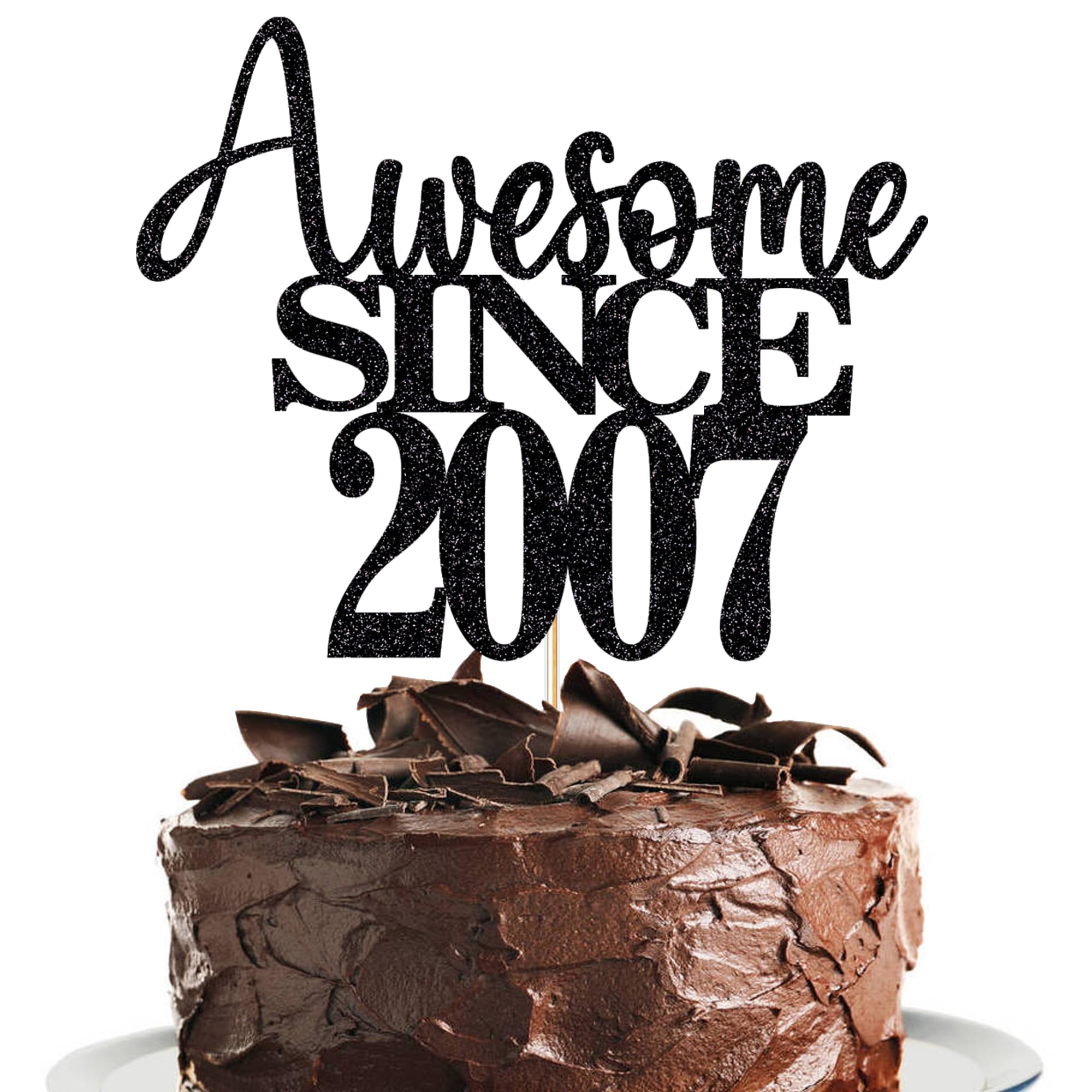 19th Awesome since 2007 Cake Topper Cheers to 19 Years Birthday Cake Pick 19 Fabulous Cake Decoration for Happy 19th Birthday Anniversary Party Cake Decorations Supplies (2007, black) — image 1