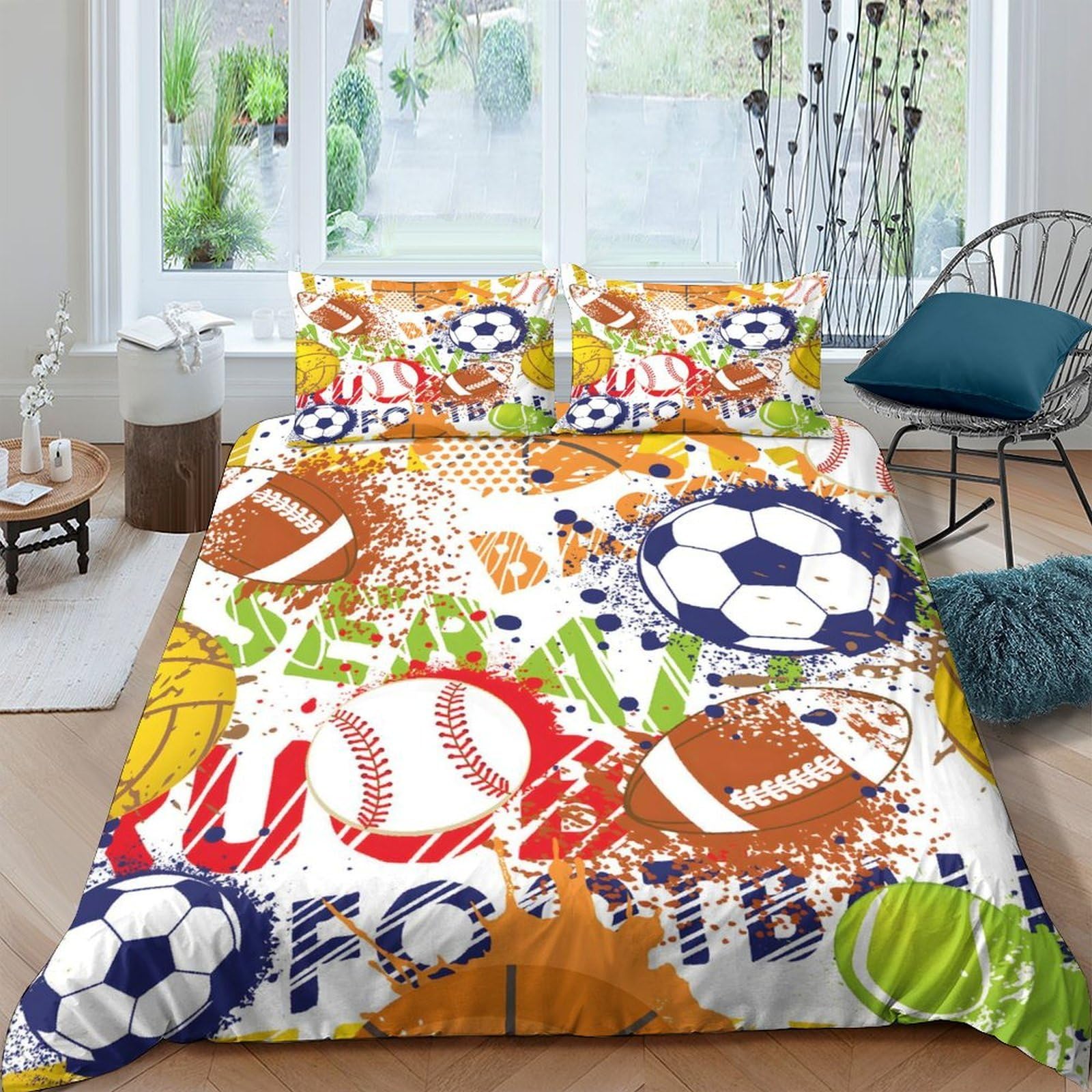 Ctjqhvkz Style-9 3D Printed Sports Ball Fitted Sheet Microfiber Colorful Football Pattern Mattress Cover For Bedroom Dorm Decor Single（135X200cm）