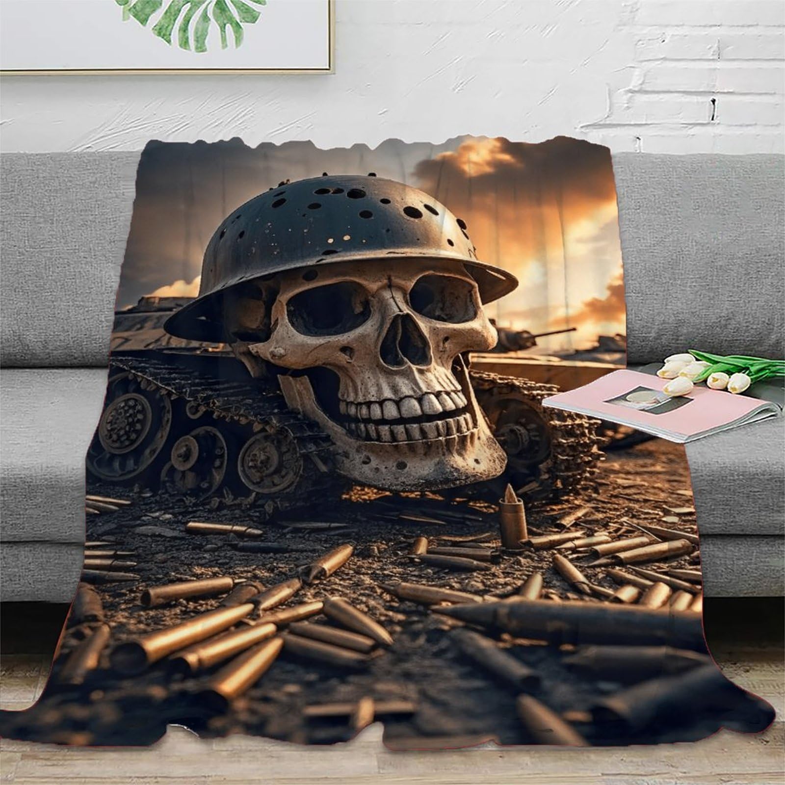 Emyxpaqm Style-6 Fleece Throw Blanket Skull Pattern For Couch, Sofa, Bed, Fluffy, Skull Tank Bullets Blankets, Soft & Warm, Gifts For Her Or Him, 80X90inch(200X230cm)