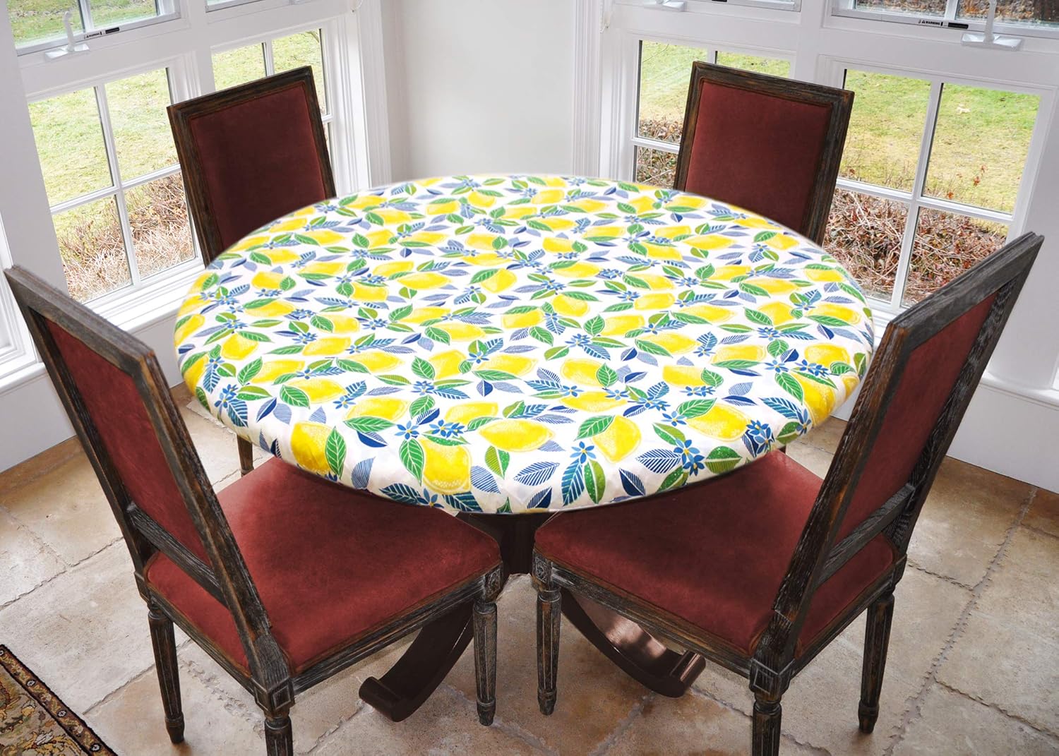 Covers For The Home Deluxe Elastic Edged Flannel Backed Vinyl Fitted Table Cover - Red Pattern - Large Round - Fits Tables up to 45" - 56" Diameter : Home & Kitchen