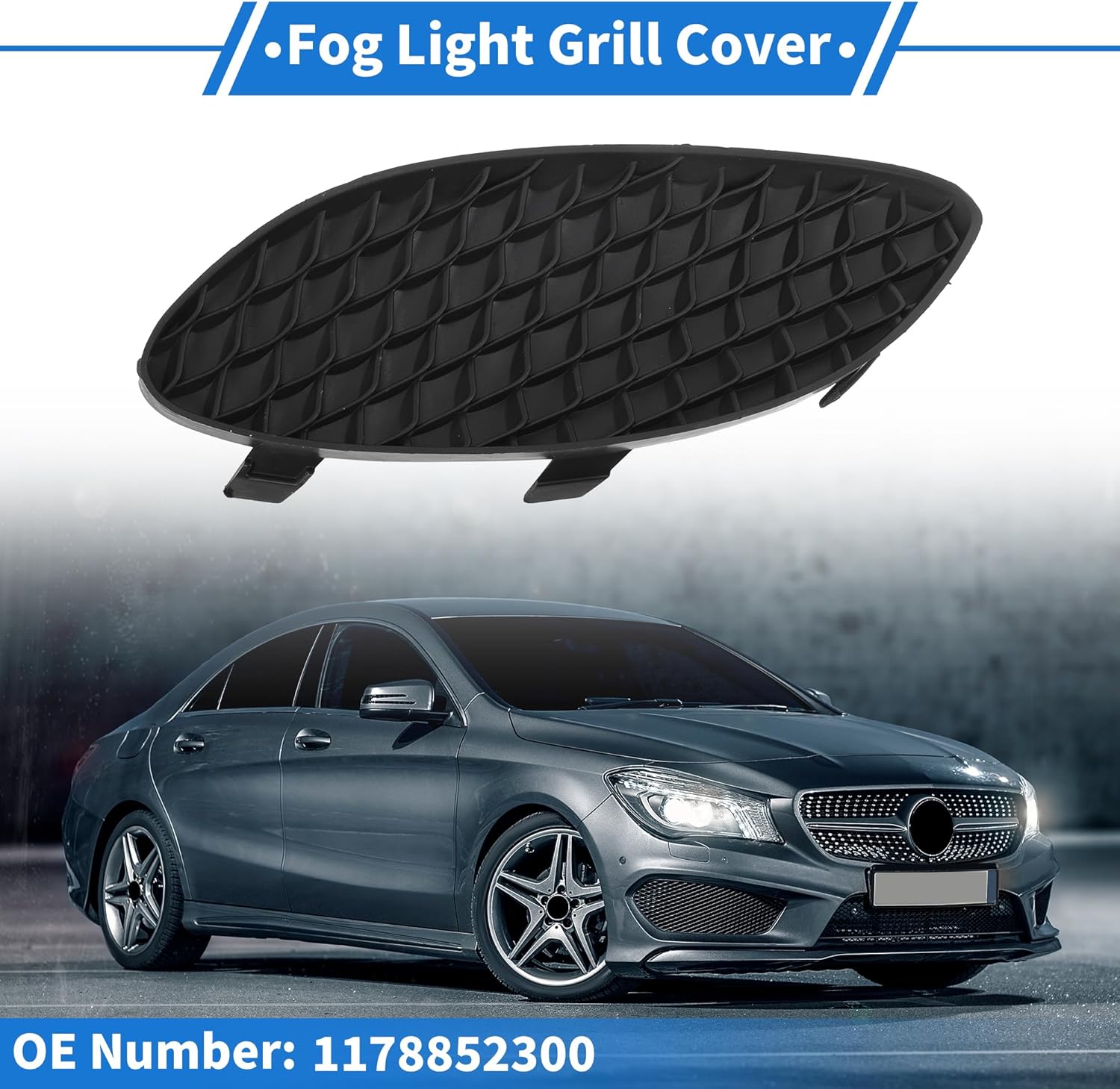 Fog Light Grill Front Lower Bumper Fog Light Cover Inserts No.1178852300 for Mercedes-Benz CLA250 2017-2019 Black ABS 1 Pc Front Left Car - Image 2