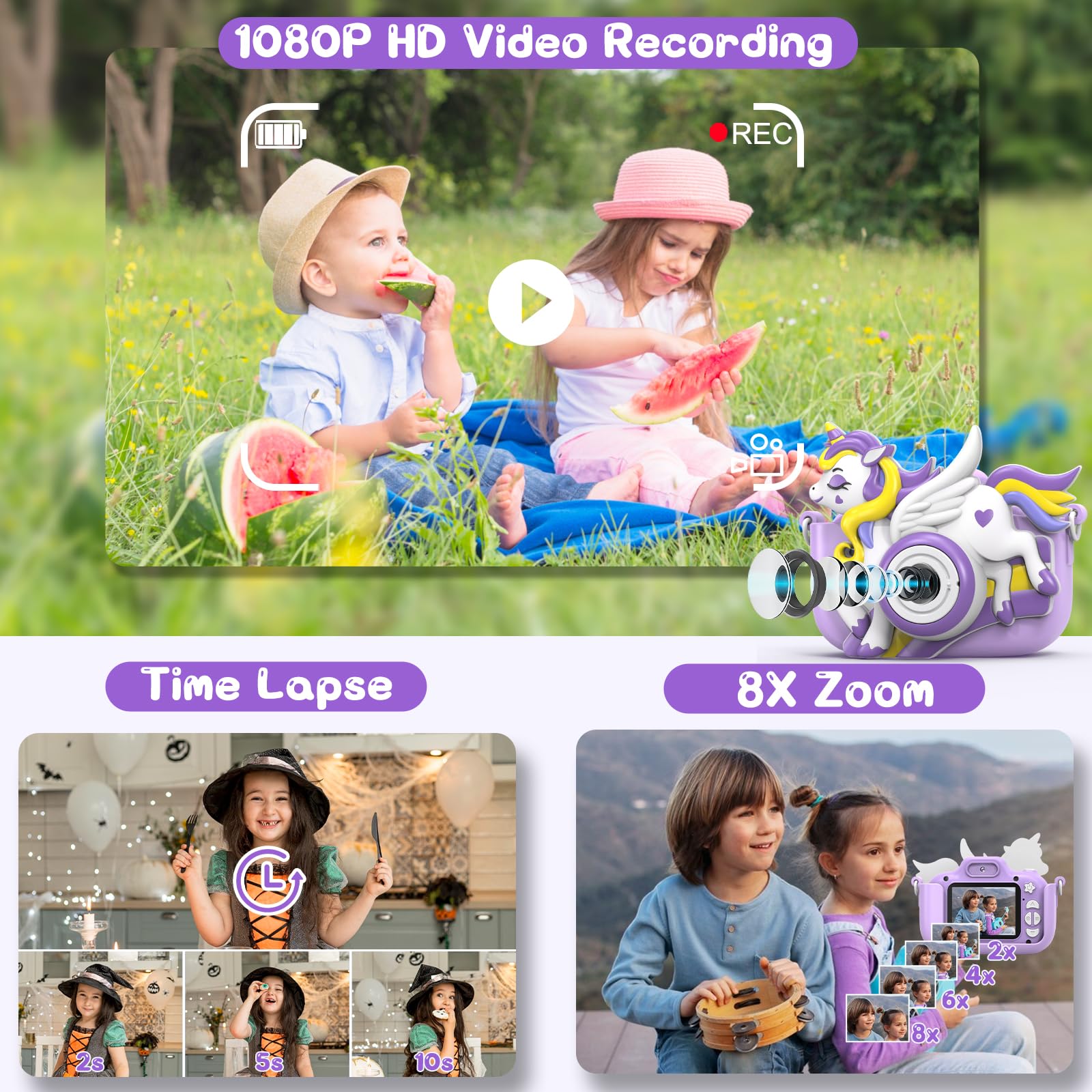 Fotocamera Istantanea Per Bambini Hangrui – 12 MP, Stampa Termica Senza Inchiostro, Con Scheda 32 GB E 3 Rotoli Di Carta