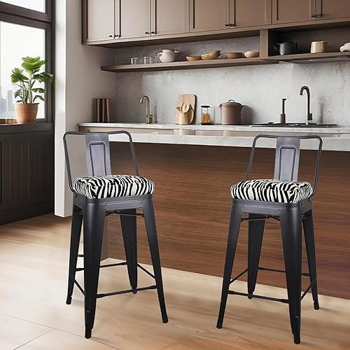 Miniatura 2 de GIA Taburete de mostrador sin respaldo de 24 pulgadas, cantidad de 4, bronce con asiento de madera clara Negro -,Café,Gris,gris, (Gun