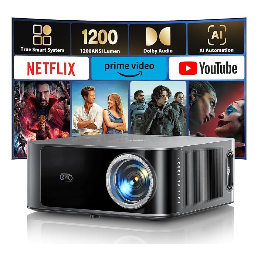 Proiettore 4k【Netflix Ufficiale/1200 ANSI/36W Dolby Audio】Wifi 6 e Bluetooth Bidirezionale proiettore,AI Autofocus/Evita Ostacoli Proiettere TV, videoproiettore Toptro X9 per PS5/Outdoor/Home Theater