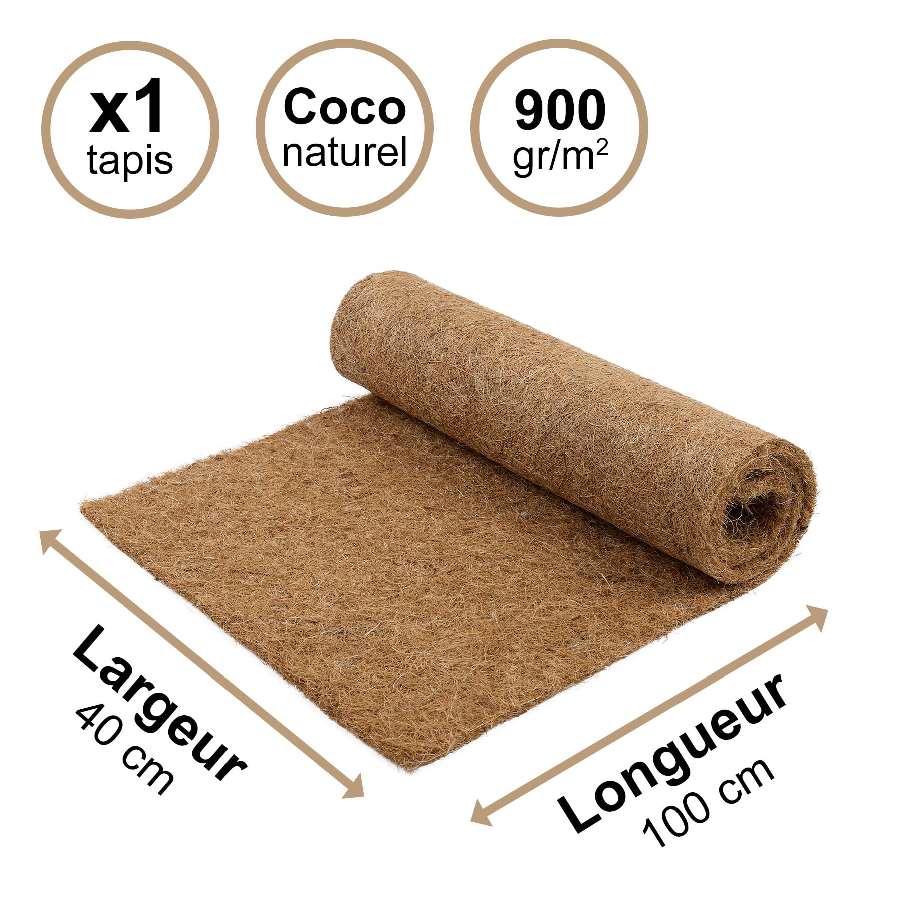 La Cordeline Tappeto in Fibra di Cocco Naturale, 40 x 100 cm, 900 g/m², pacciamatura, Protezione Contro Il Freddo, Cattive Erbe, Tappeto Rettile terrario, Marrone