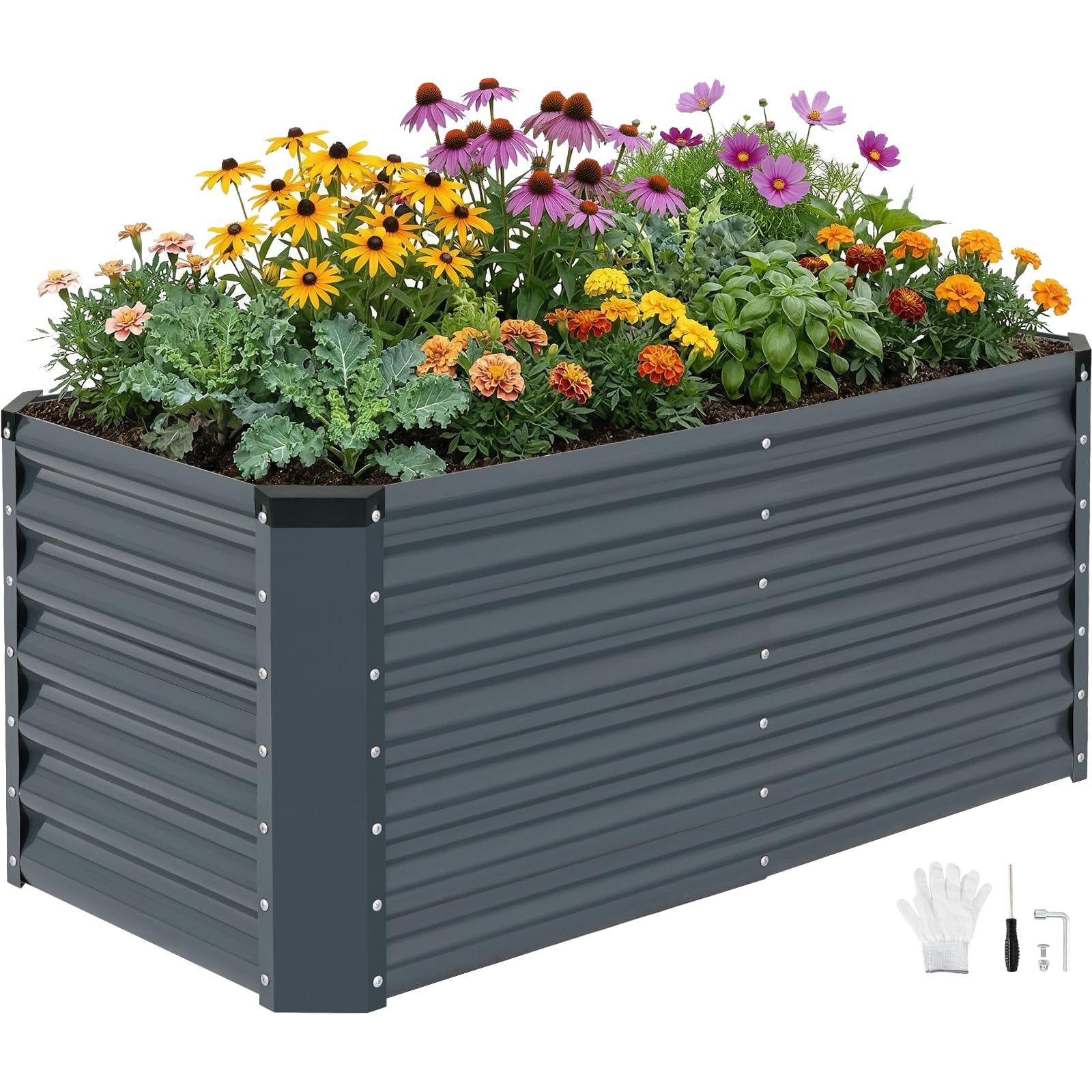 INNO STAGE Ocynkowane zestawy podwyższonych grządek, 120 x 60 x 53 cm – podwyższone grządki z metalu do użytku na zewnątrz, wysokie, duże grządki ze stali na warzywa i kwiaty, skrzynki na rośliny do