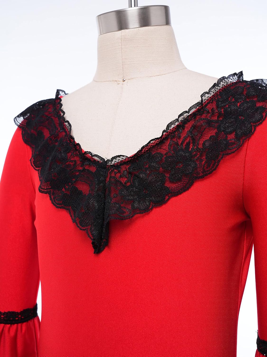 Loyan Girls' Ruffle Spanish Dancer Skirt Flamenco Costume Competition Traditional Dancewear Halloween Fancy Dress Red 14 Years