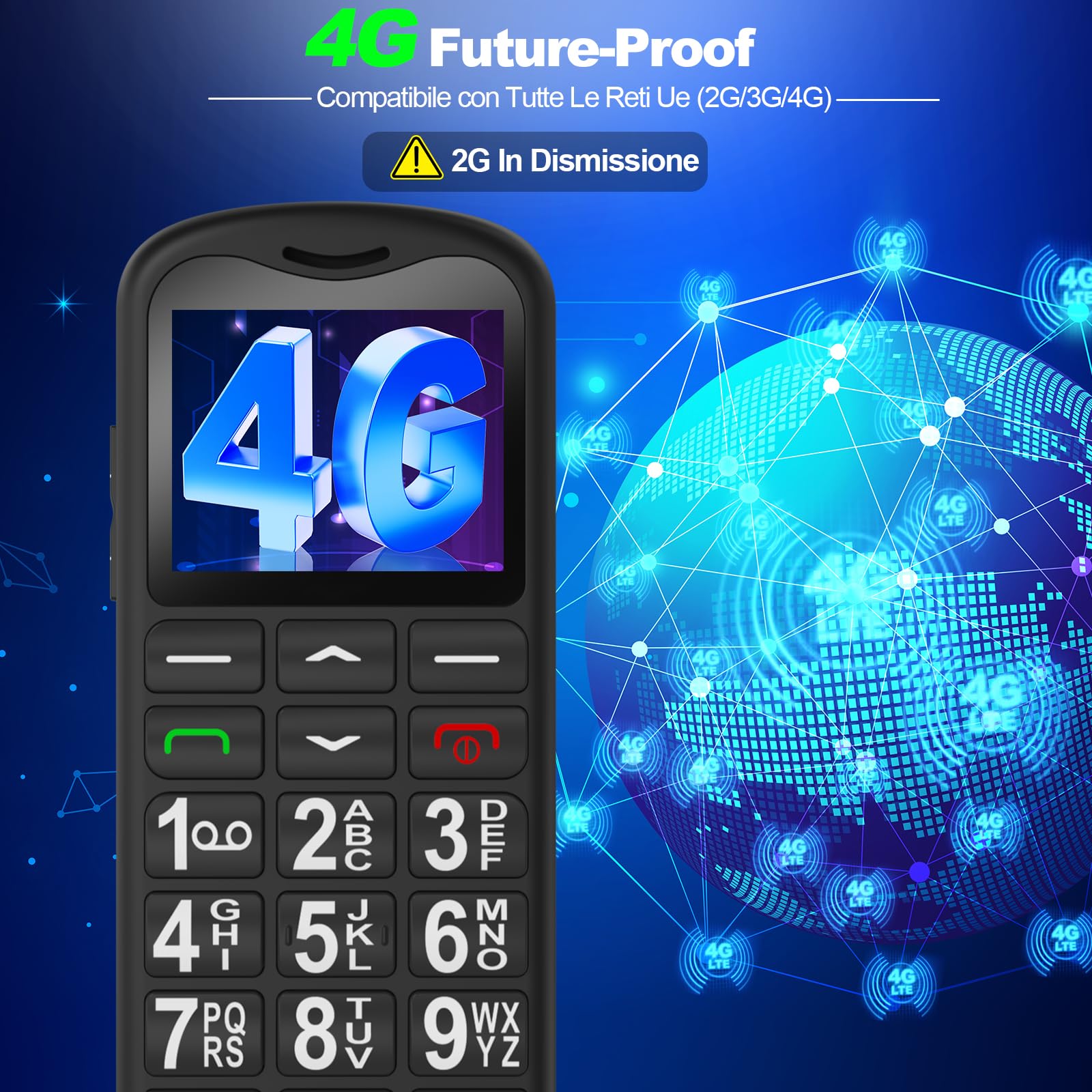 T180 4G Telefono Cellulare per Anziani con Tasti Grandi, Nero | Volume alto, Funzione SOS, Chiamata Rapida, 1.8" Display, Batteria da 1000, Cavo USB C, tutti i vettori, Slot per Nano SIM