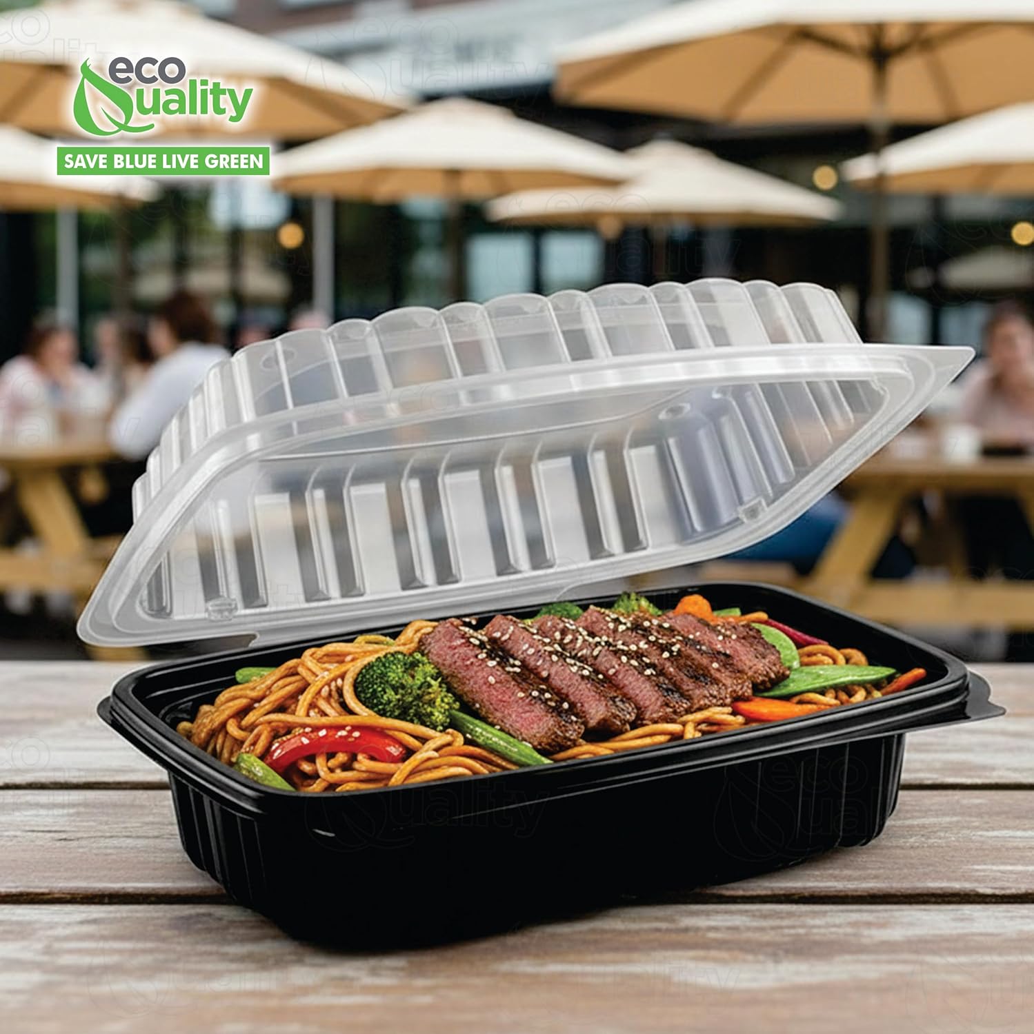 Clamshell Container 9x6 Black Base Clear Lid - Take Out, Delivery, Bakery, Cupcake, Salad, Lunch, Catering, Sandwich, Fruits, Oriented Polystyrene, Restaurant Supplies, Recyclable, Heavy Duty (50)