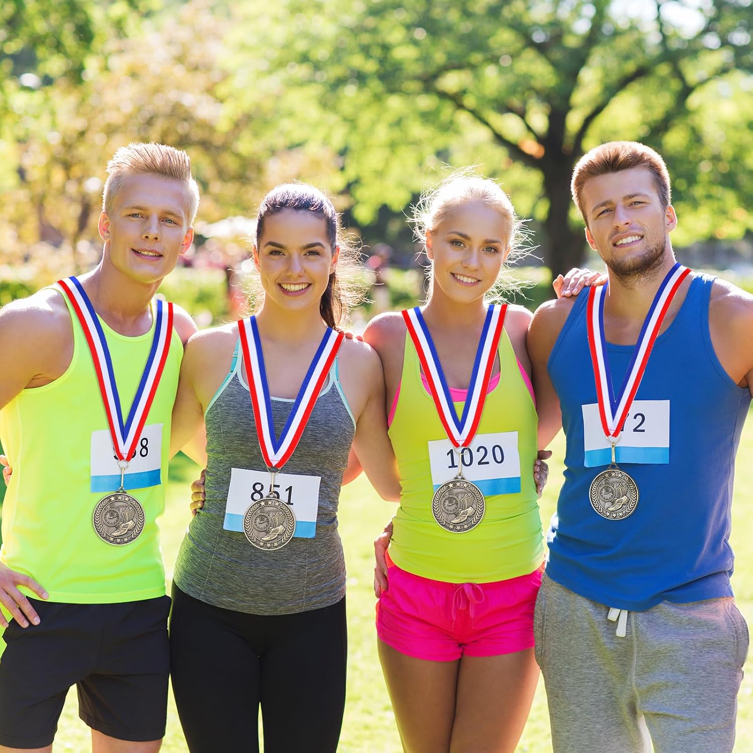 Remuuly 30/60/100 Pcs Track Award Medals Bulk 2'' Trophy Track and Field Medals Running Race First Place with Neck Ribbons Prize Gift for Tournaments Sports Competition Group Adult