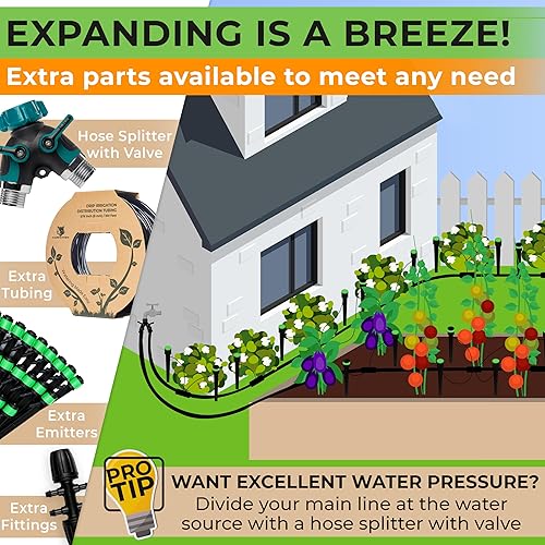 Miniatura 6 de CARPATHEN Kit de riego por goteo, sistema de riego de jardín ajustable de alta calidad + tubo de riego por goteo de 100 pies 5/16 - Línea principal