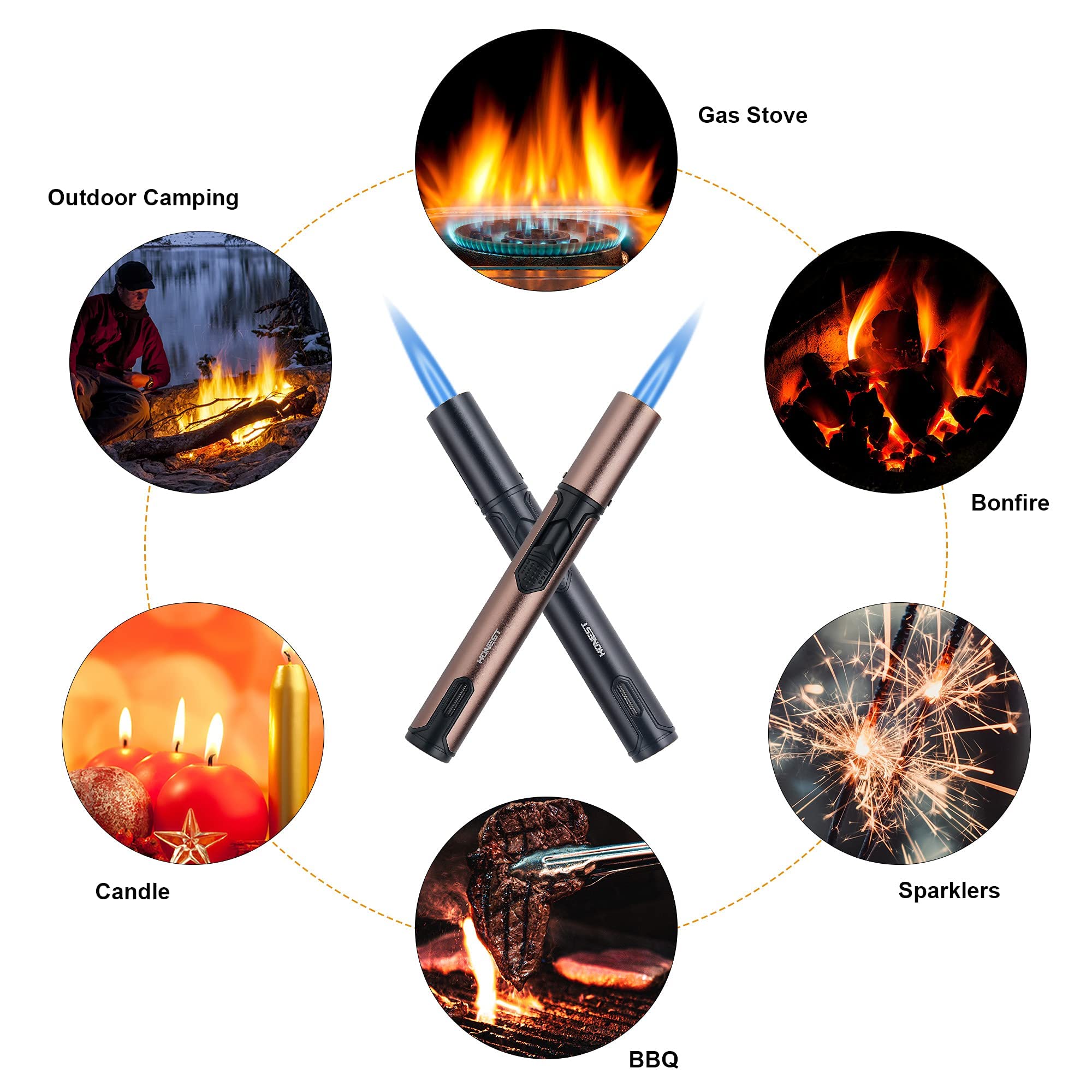 IEIK Butane Torch Lighter 2 Pack Refillable Torch Lighter Adjustable