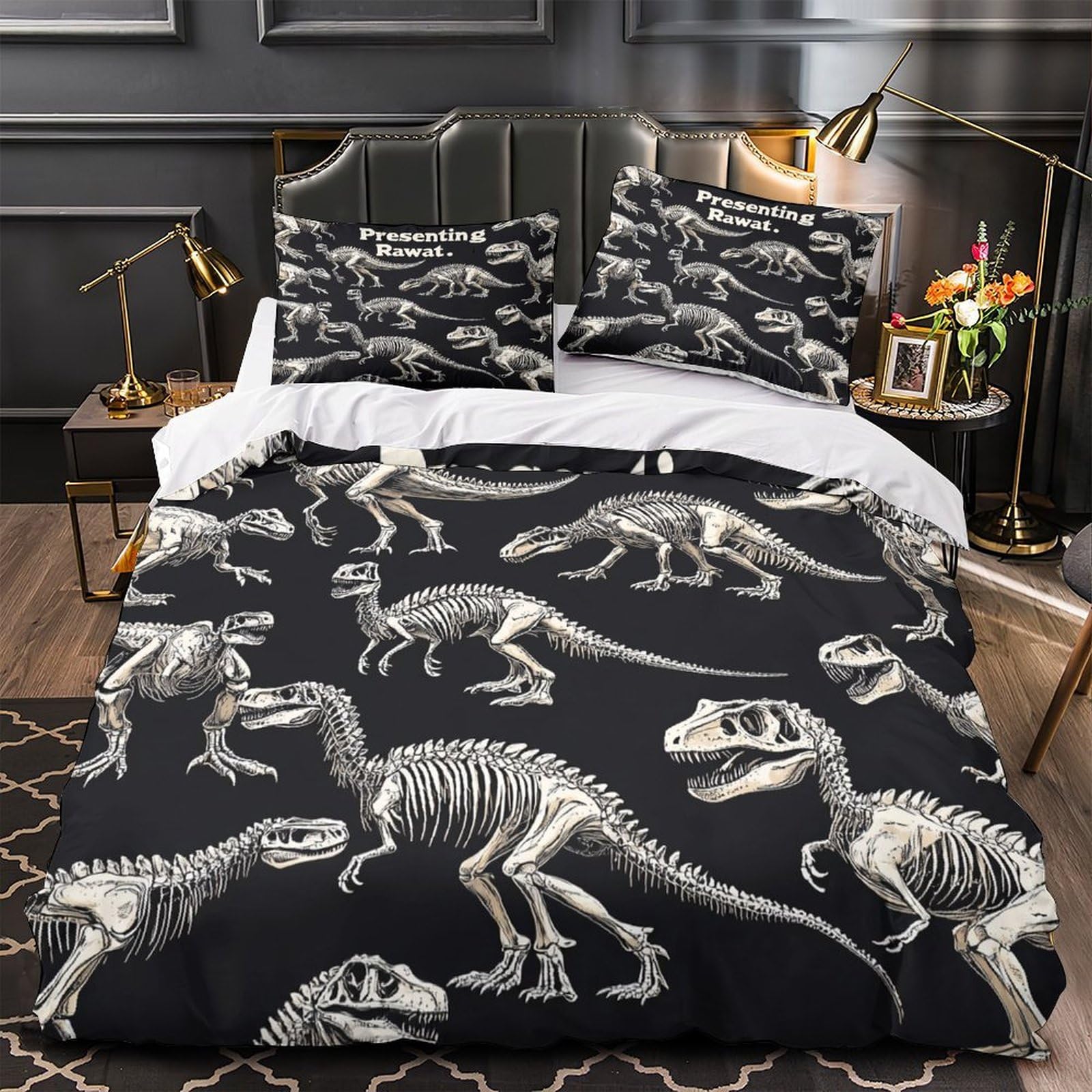 Parure de lit dinosaure hypoallergénique contre allergies housse couette douce zip
