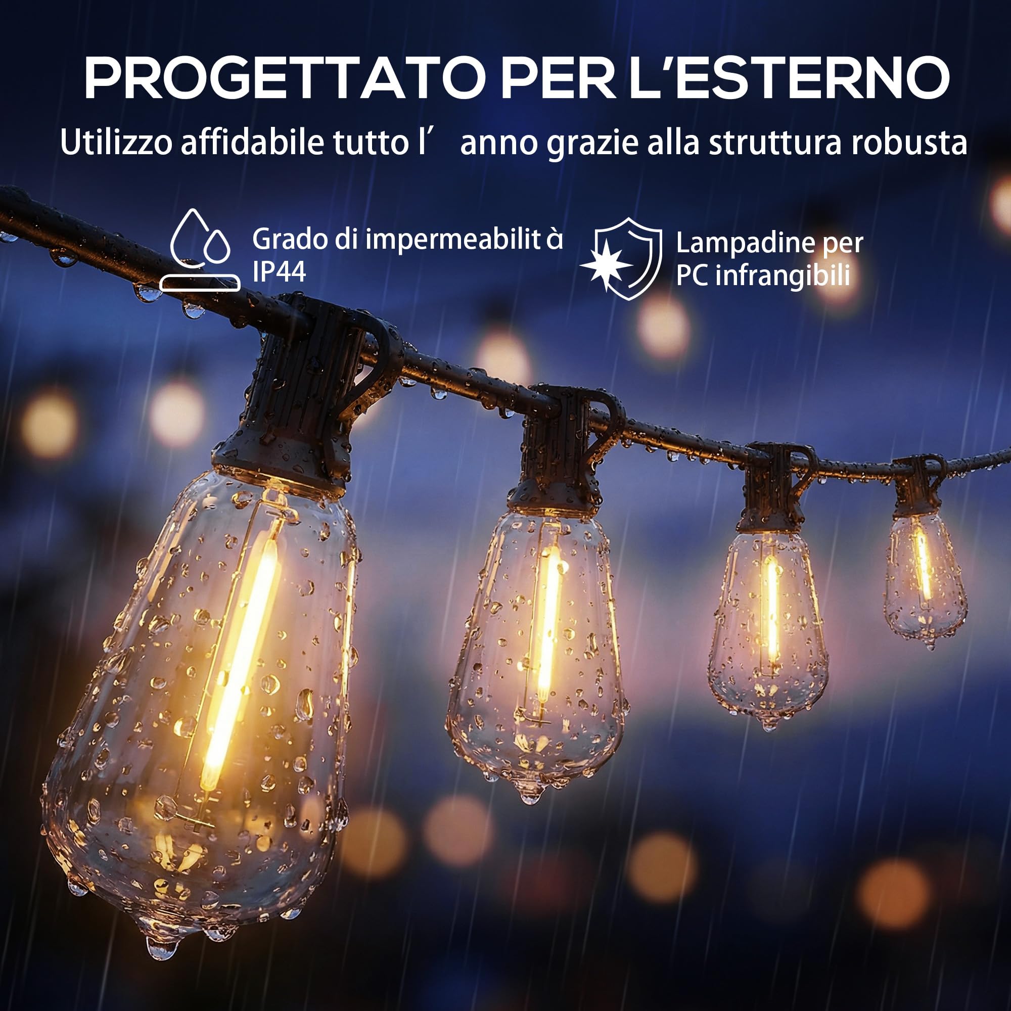 HOMCOM Catena Luminosa Esterno, Luci Tenda LED 50, 18 m, IP44, Bianco Caldo | Impermeabili, Decorazione da Interno per Giardino