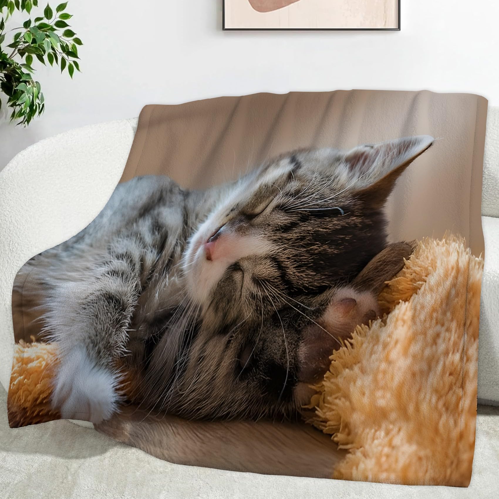 Ypthriline Little Tabby Cat Blanket, Realistic Close-up Microfiber Flannel Throw Blanket, Comfortable Soft Fluffy and Warm, Blankets for Beds, Sofas and Recliners, 230×270 CM