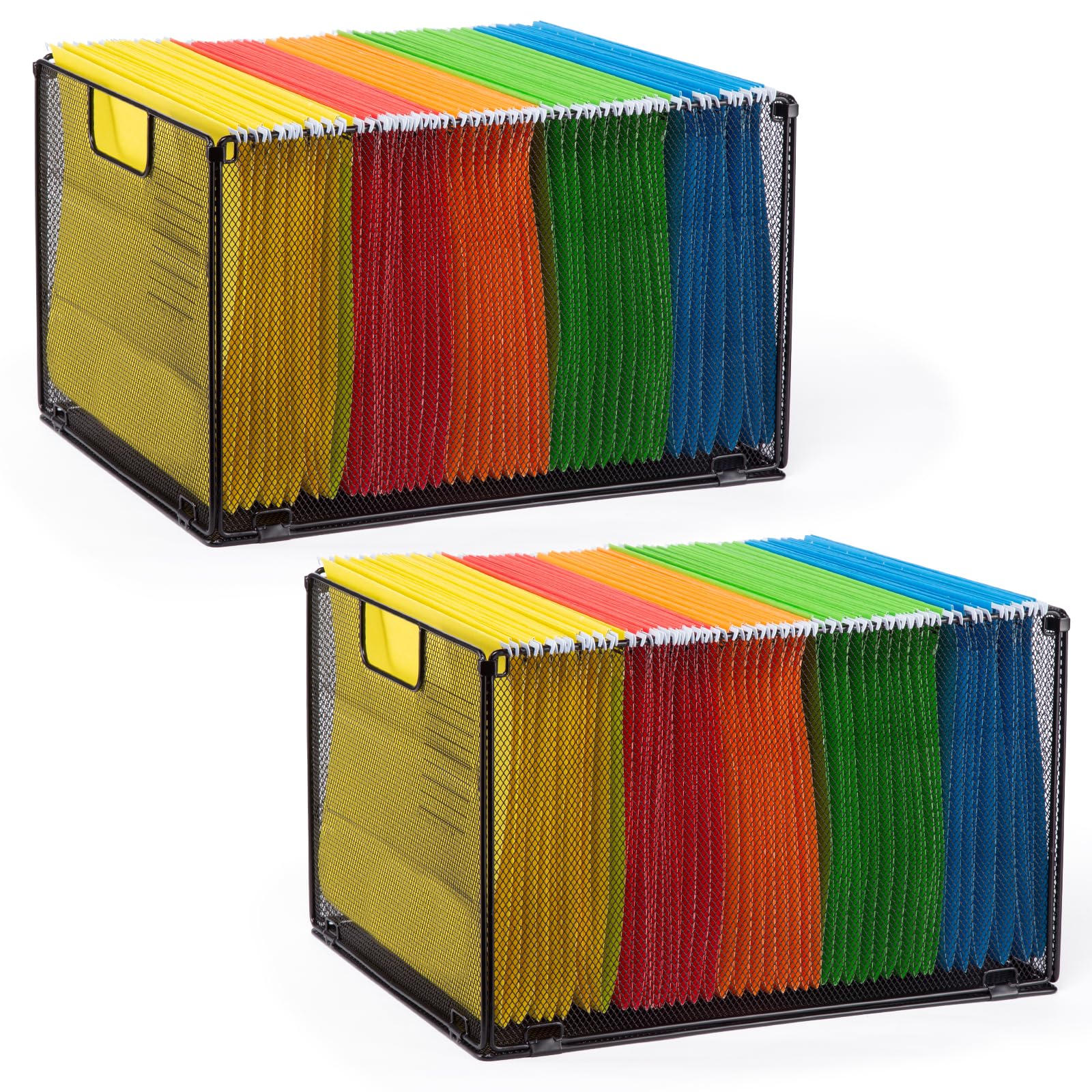 HousmileMesh File Folder Organizer, Foldable Hanging File Organizer, Metal Storage Boxes, Letter Size File Box, 2 Pack