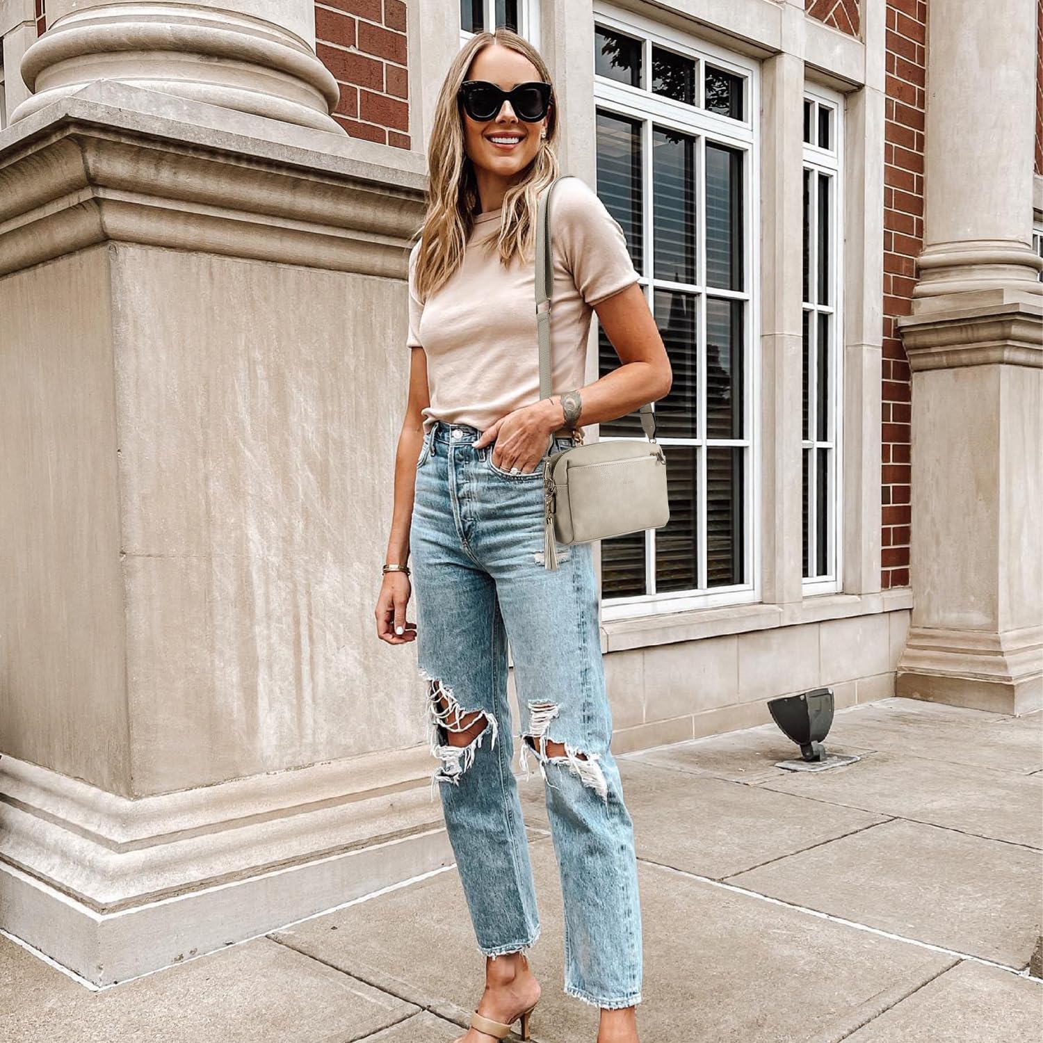 Roulens Piccola Borsa a Tracolla Donna con 3 Scomparti Capienti,Borsa Mano PU Pelle Messenger Crossbody Bag,Borsa a Spalla con Tracolla Ampia Regolabile e Rimovibile