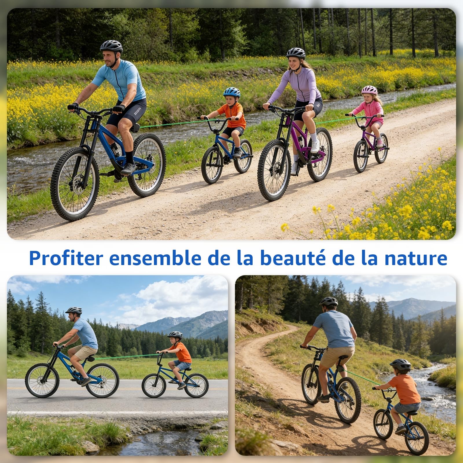 FIVAVA Corde de Remorquage de Vélo Rétractable, Barre Traction Velo Enfant