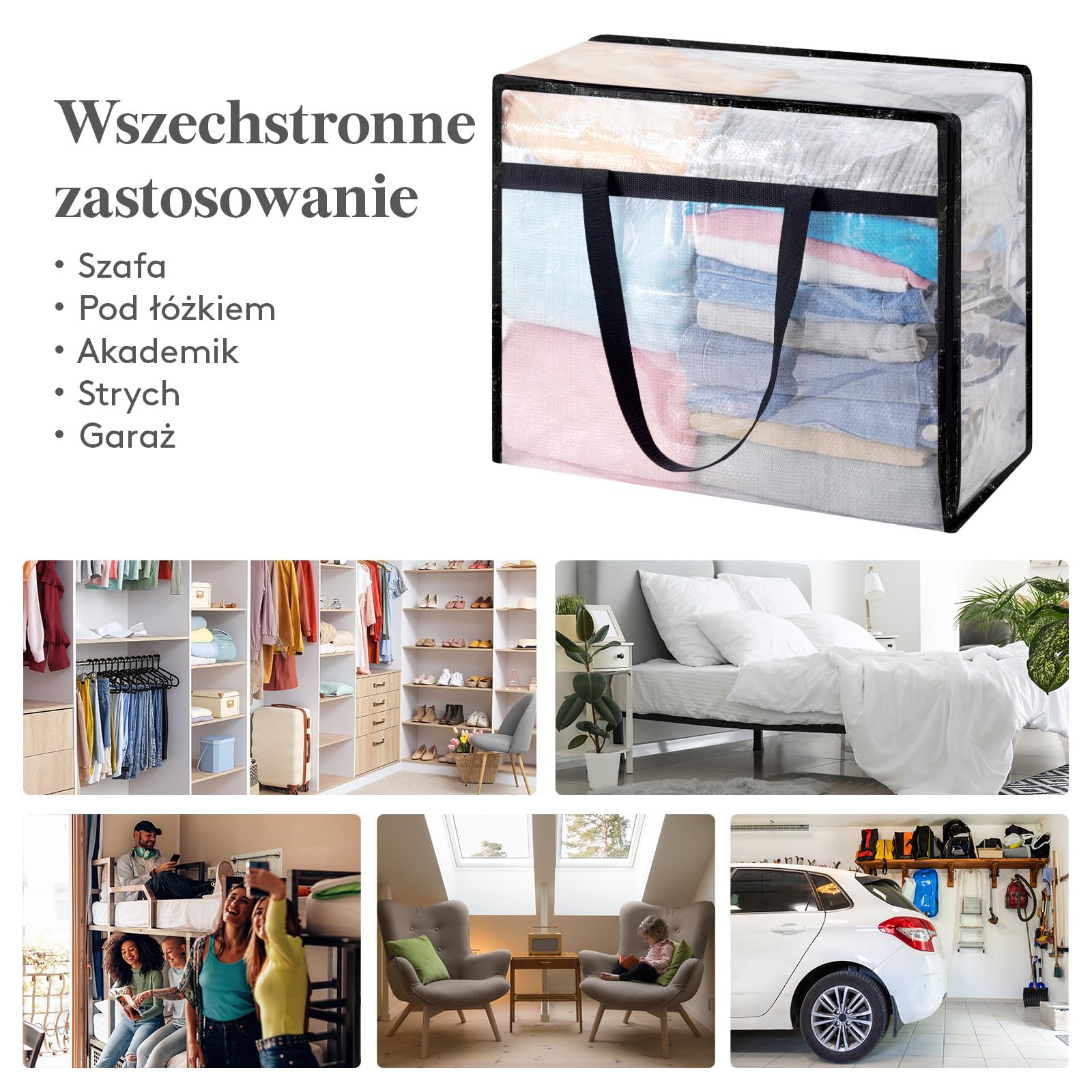 Lifewit Torby do Przechowywania Ubrań 40L, Pojemniki PP Wytrzymałe, Przezroczysta Torba na Ubrania z Uchwytem, Składany Organizer do Szafy na Przeprowadzkę, Kołdry, Koce i Zabawki, Zestaw 3