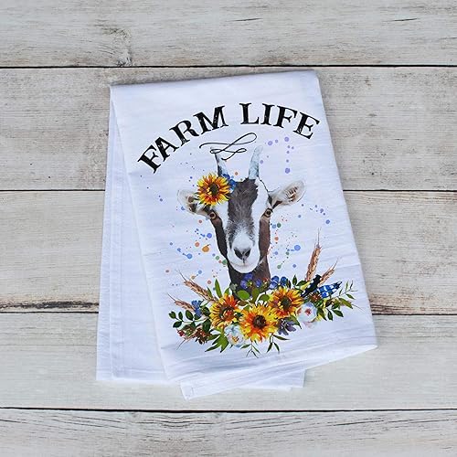 Miniatura 3 de Farm Life Kitchen Towel Set - Two extra large 27"x27" Flour Sack Tea Towels, Rooster and Goat Country Style Dish cloth Kitchen Decor - Made in the