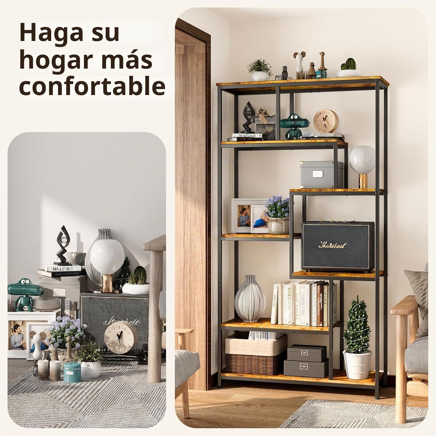 Bealife Estante Organizador 5 Niveles Multiusos，Librería - Estantería Abierta de Almacenamiento para Libros, Sala, Oficina, Pasillo | Estructura Independiente (marrón)