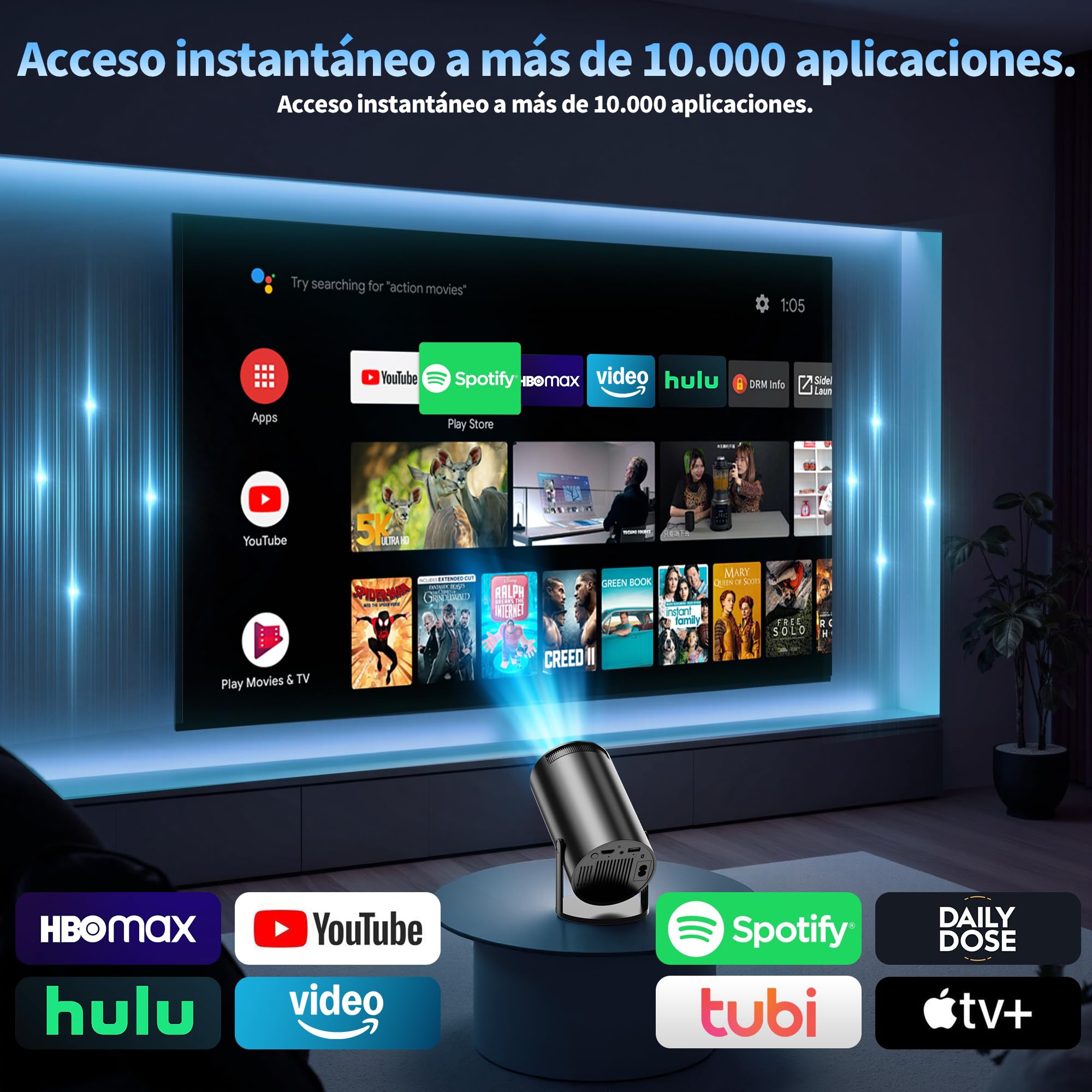 [App Integrada & 2026 Upgraded] Proyector 4K 1080P Mini Proyector Portátil con WiFi 6 Bluetooth 5.2 Auto Corrección Automática Trapezoidal 270° Rotación Compatible con HDMI/USB/Laptop, Negro