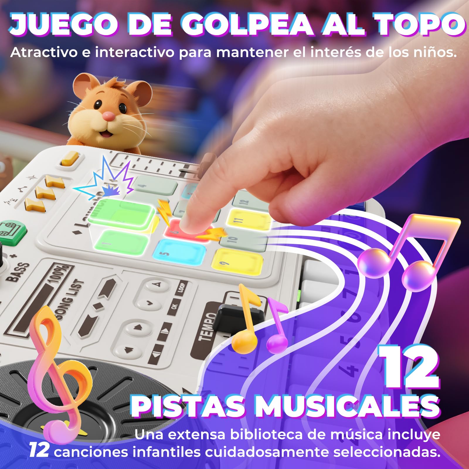 Mesa de mezclas DJ para niños de 3 a 12 años con micrófono DJ Mixer, controlador de mezclas DJ con 100+ efectos de sonido, juguete musical con recargable, regalo ideal para niñas y niños principiantes