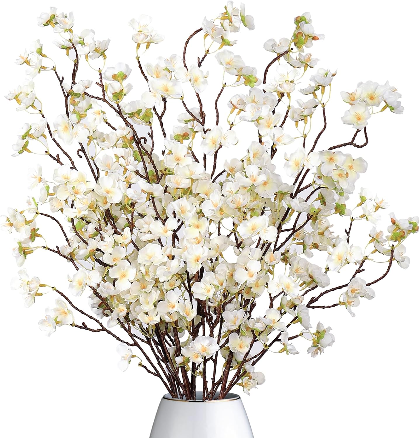 Dremisland 4Pack Artificial Cherry Blossom Flowers 39.3in Faux Cherry Blossom Branches Silk Flowers in Vase White Peach Faux Flowers Spring Decor Wedding Party Home Table Vase Decor