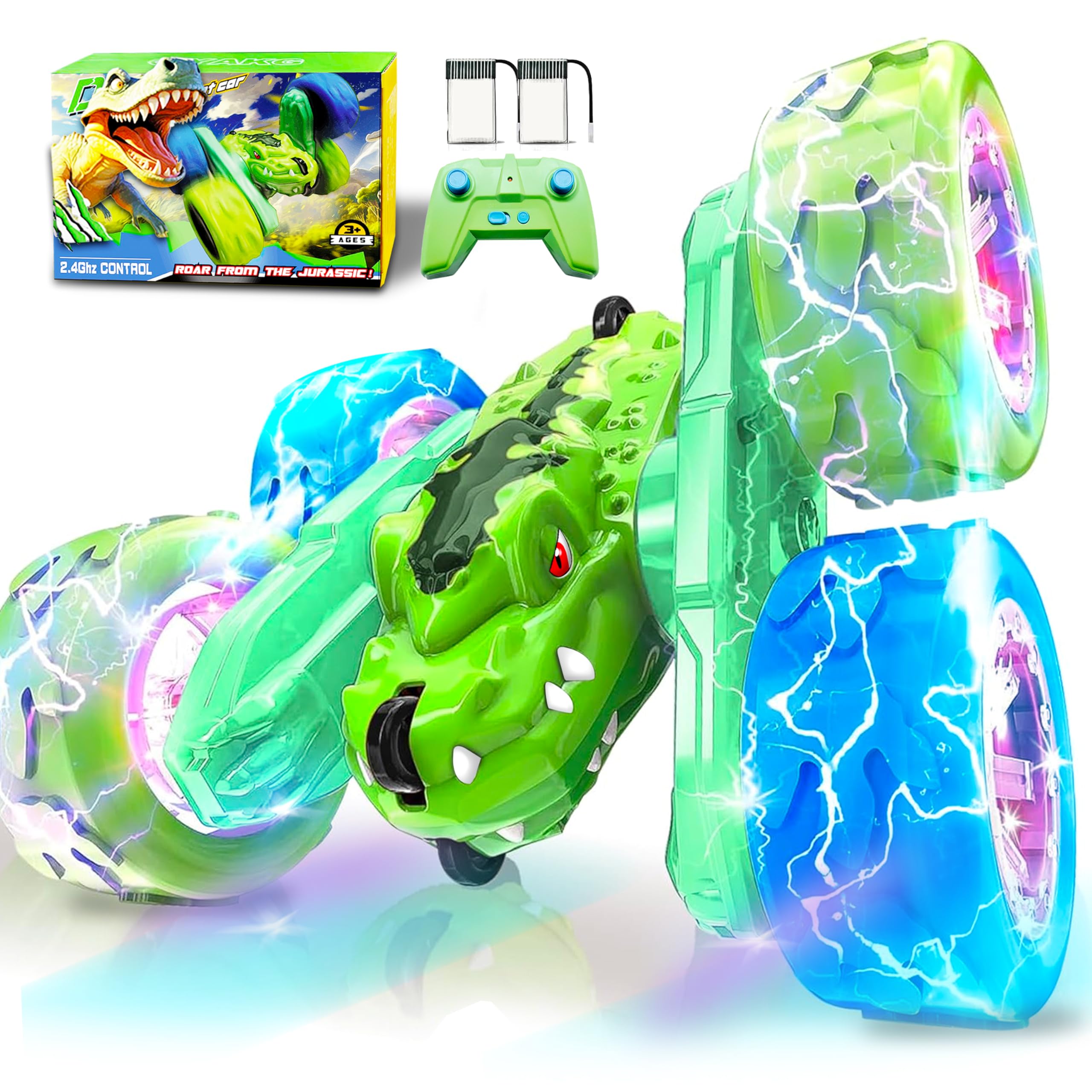 OYAKG Coche Teledirigido para Niños 3 4 5 6 Años,Juguetes Niños 3 4 5 6 7 8 Años,Dinosaurios Juguetes Monster Truck Coche RC con Luce,2 Baterías,Regalo Niño Niña 3-10 Años,Juegos Niños 3 4 5 6 Años