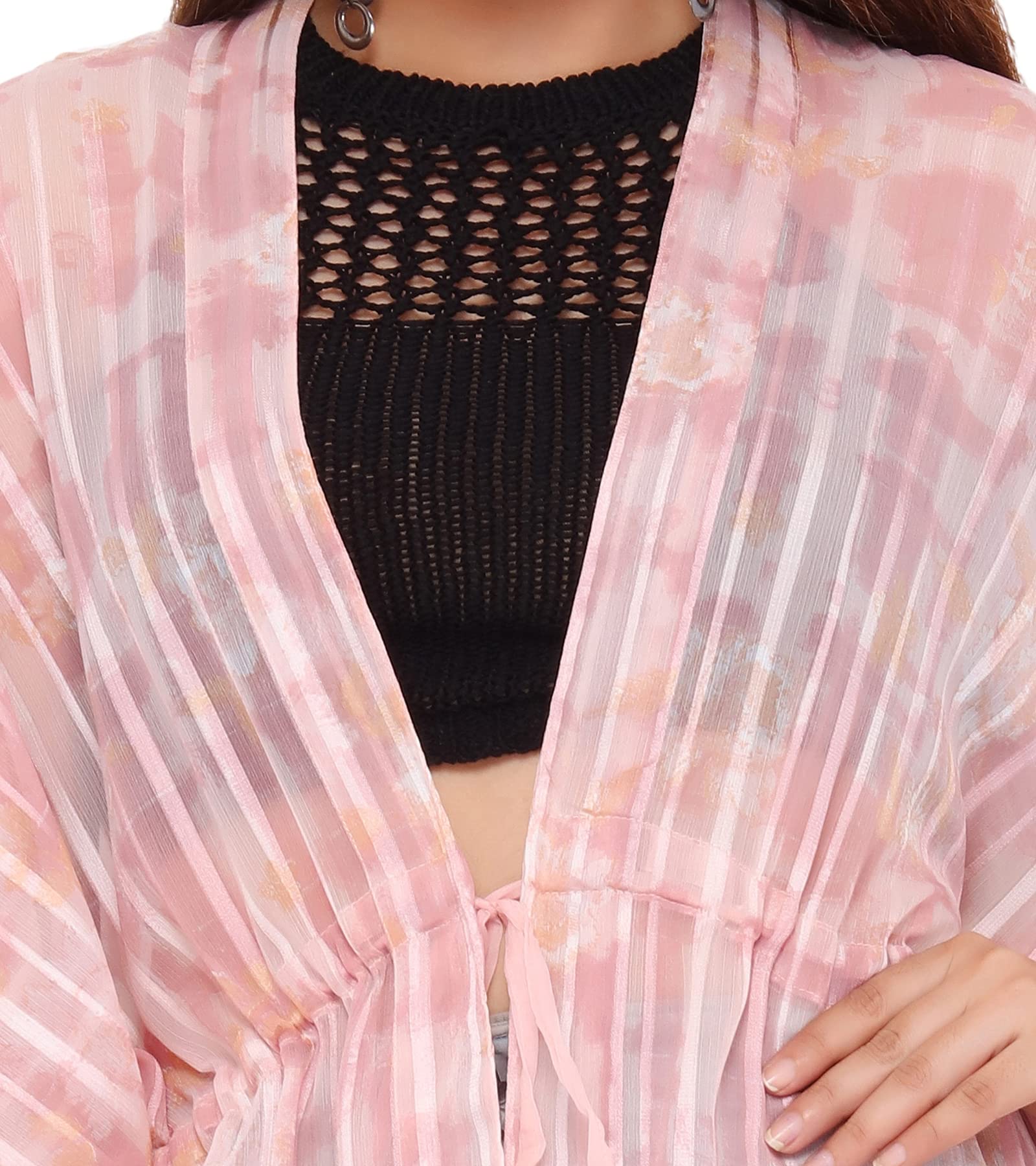 Dazzleup Womens Polyester Printed Coverup with Drawstring at Waist Pink 3