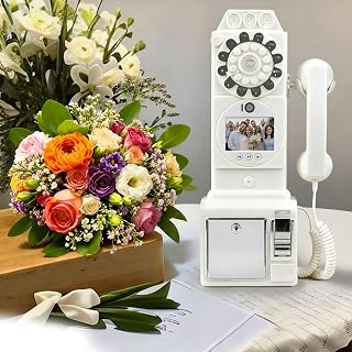 32G/64GB Audio Guest Book Wedding Phone, 1080P HD Wedding Video Book, Telephone Booth with Mp4 Video & Audio Message Recording, 5-7 Hours Usage White-64GB