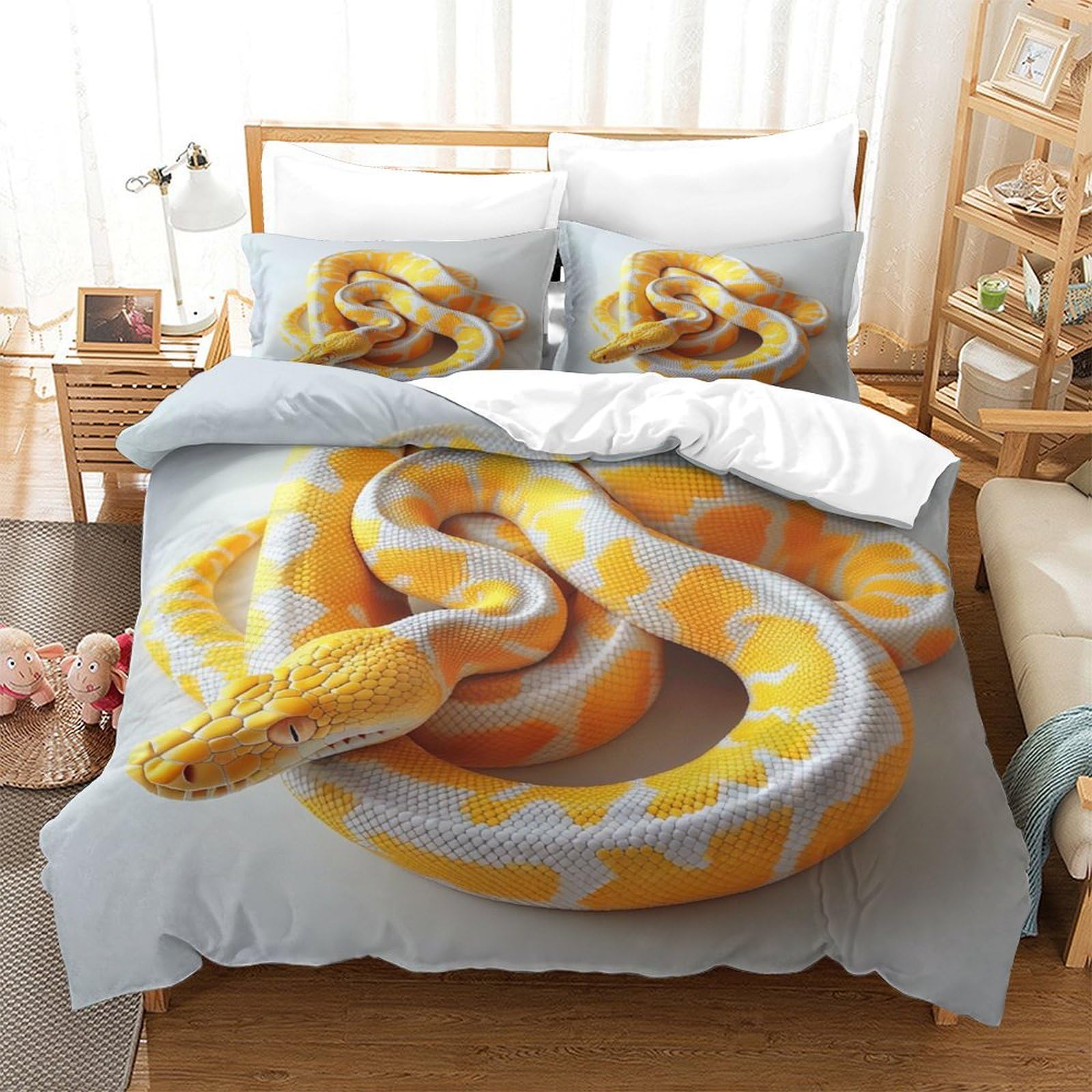 P1S9U7W5Y 3D Printed Python Pattern Duvet Cover Set 3pcs Microfiber Animal Bedding Set Single（140x200cm）
