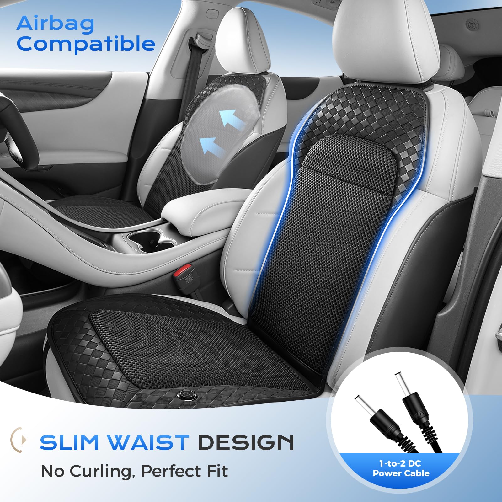 Coverado Sommer Autositzbezüge mit 8 Ventilatoren & 3-Level Verstellbar Ventilated Sitzkissen, Sitzbelüftung Auto universell Fit für Limousinen,LKW, SUV, Van