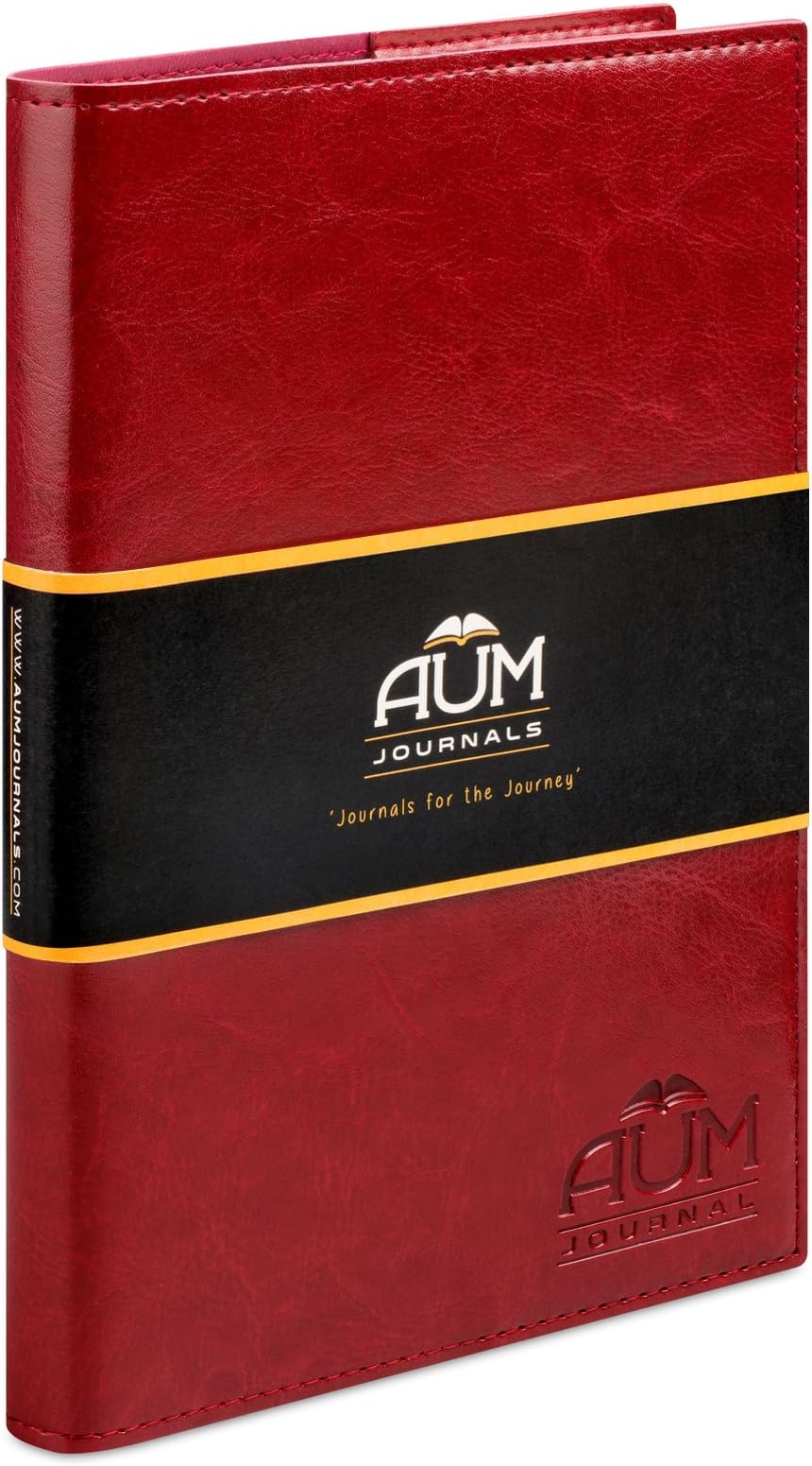 AUM Journal for Life - Refillable Leather Journal Notebook A5 Travel Journal Diary size (21x15cm) Aum Journals Lined Faux Leather Journal - A5 Originals Range - Rouge Journal