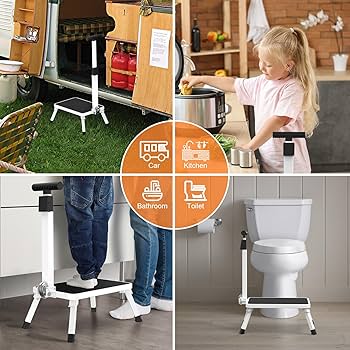 Bath Step With Handle- Step Stool With Handrail Nonslip Bath Shower Kitchen Supports Up To 500lbs Heavy Duty Step Stool