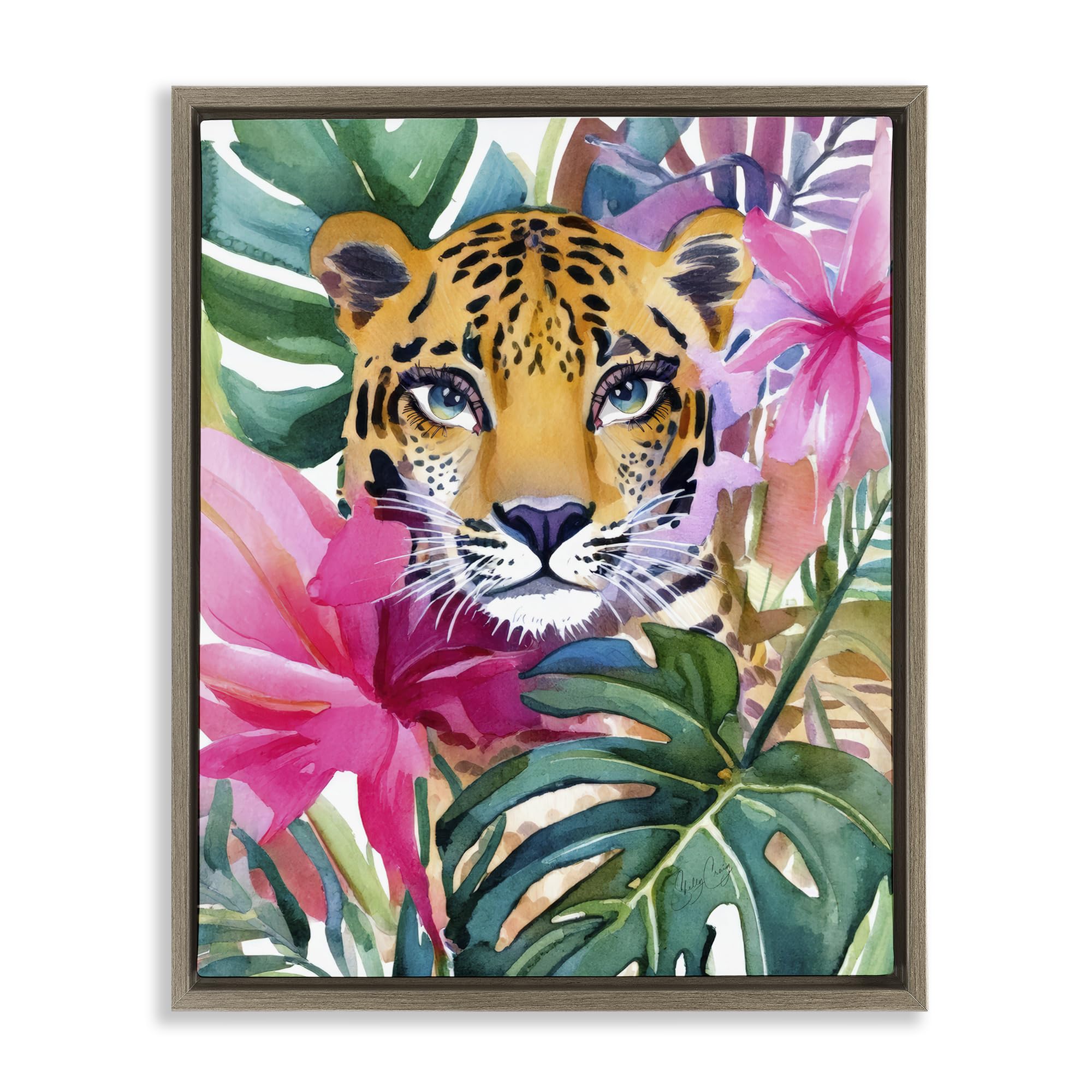 Stupell Industries Montalcino Elm (Textured) 'Tropical Tiger Peeking', Floating Frame Canvas Art, Brown, 25 X 31 Inches, Easy To Hang And Sturdy, Made In Usa, By Shelly Craig