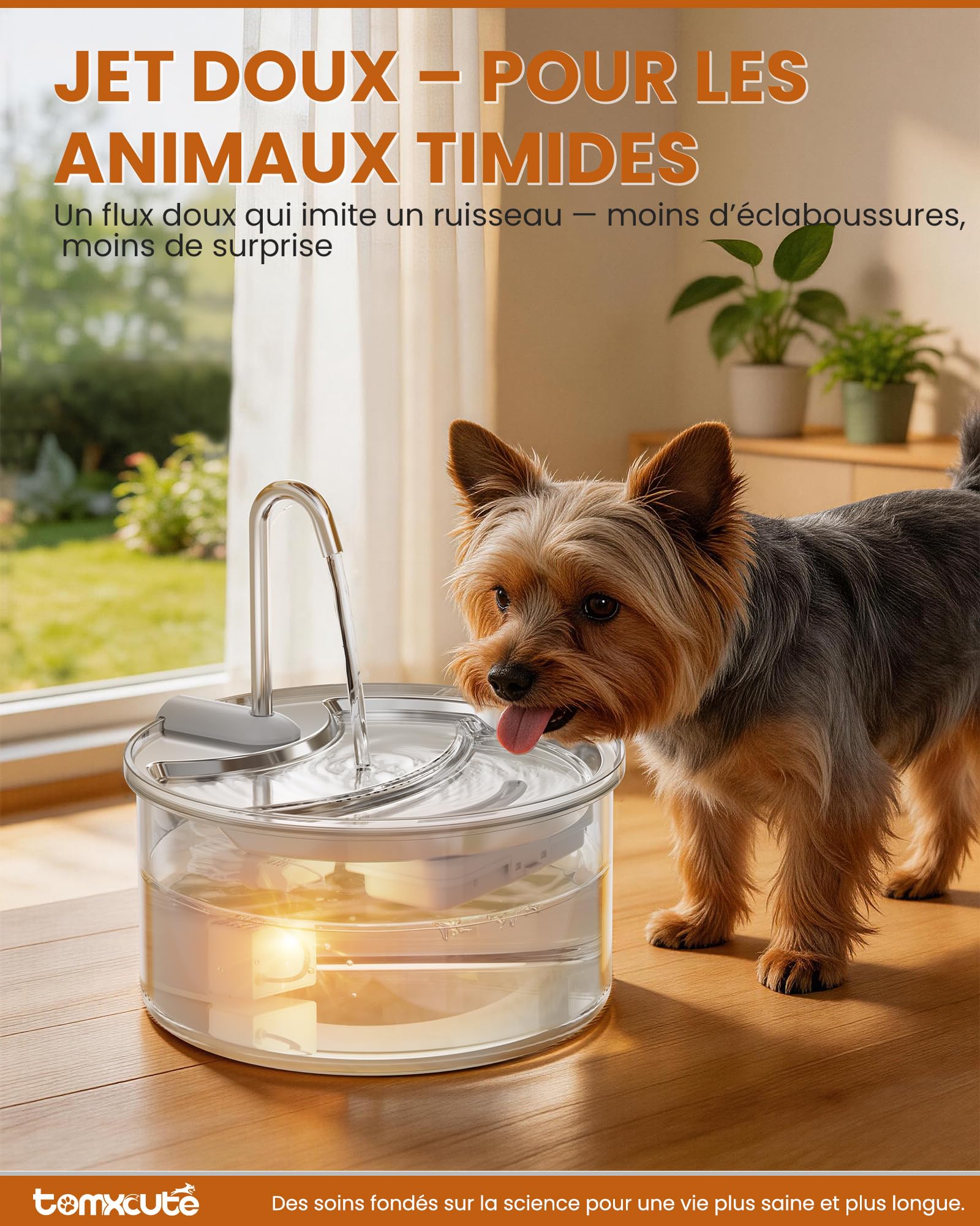 TOMXCUTE Fontaine à Eau Chat Verre 2,5L avec Niveau Visible 360°