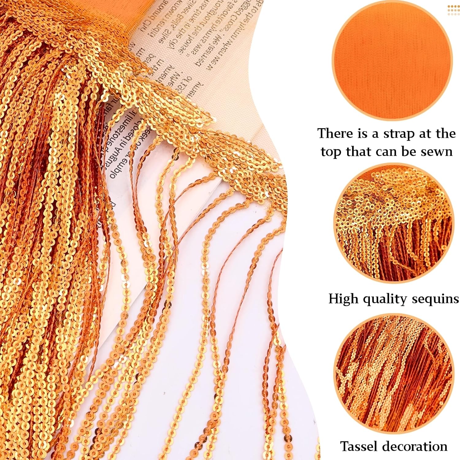 Bijou Joon 9.5 Yards Orange Fringe Trim Lace Sequin Fringe Ribbon Tassel Skirt Chainette for Upholstery Sewing Women Party Dress Curtain Embellishment