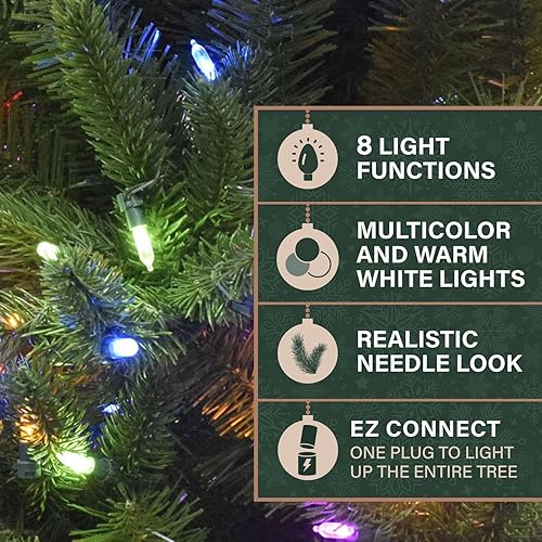 Miniatura 56 de Fraser Hill Farm Árbol de Navidad artificial de pino carmelo preiluminado de 7.5 pies con luces LED dobles multicolor y blanco cálido, follaje LED