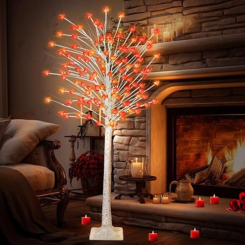 Baquler Árbol iluminado para decoración del día de San Valentín de 6 pies con 152 luces LED de corazón, día de San Valentín, decoración de