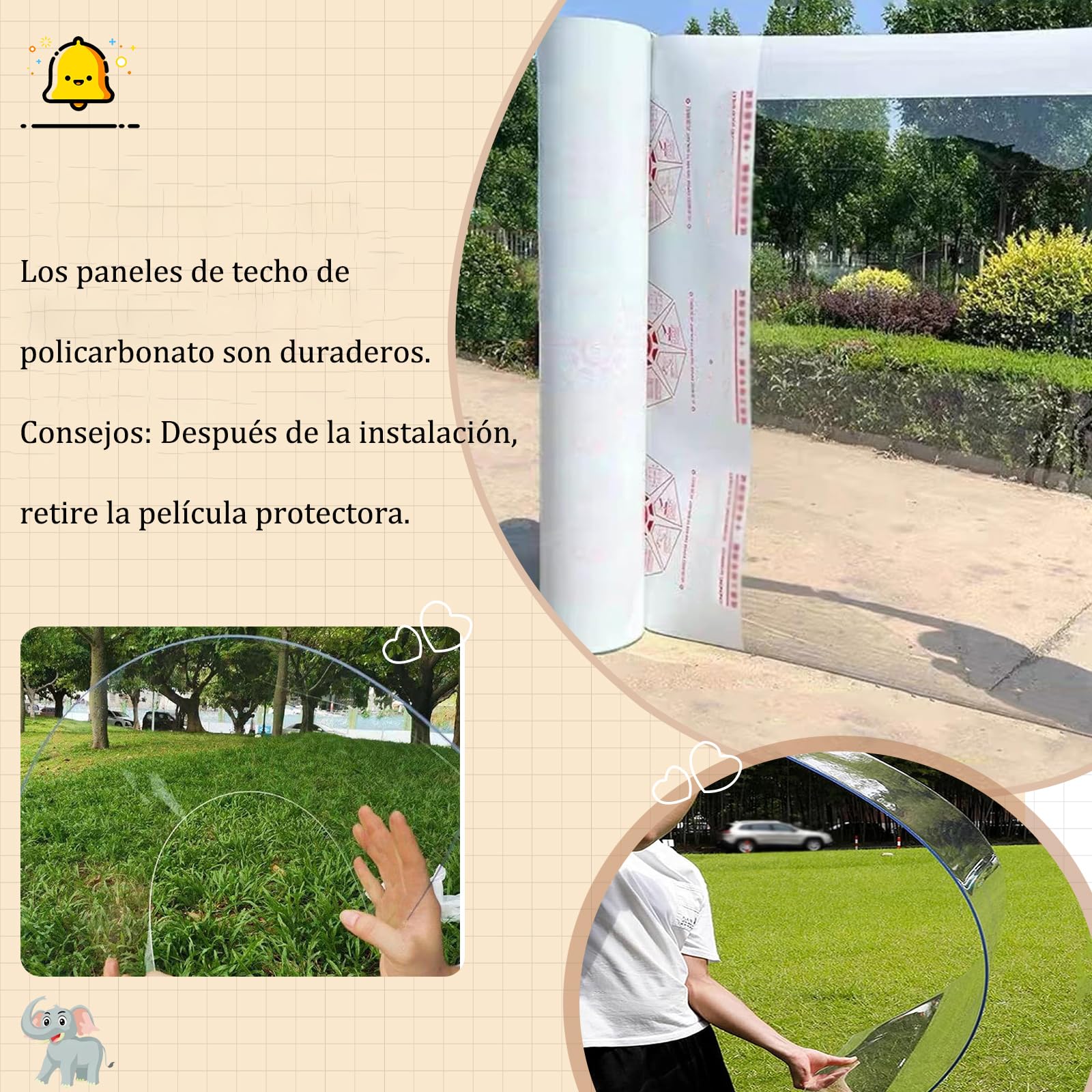 Placas de Policarbonato,Láminas de Plástico,1.0m*8m,Plancha metacrilato Transparente Impermeable,Doblar y Dar Forma Que el toldo de Techo de Vidrio Nic,for Techos, Cocheras, Solarios