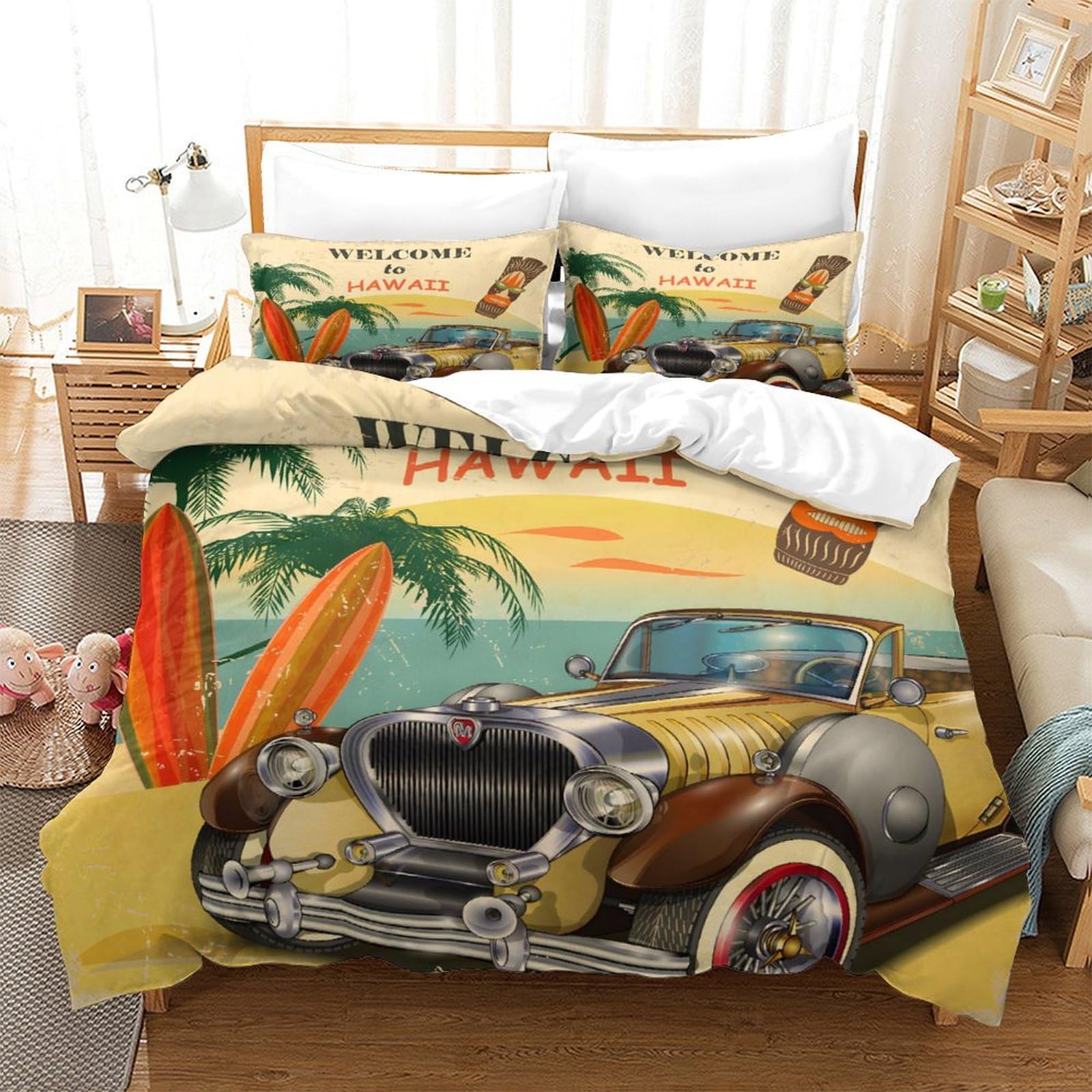 Parure de lit tropicale vintage pour une ambiance de chambre d'hôtel