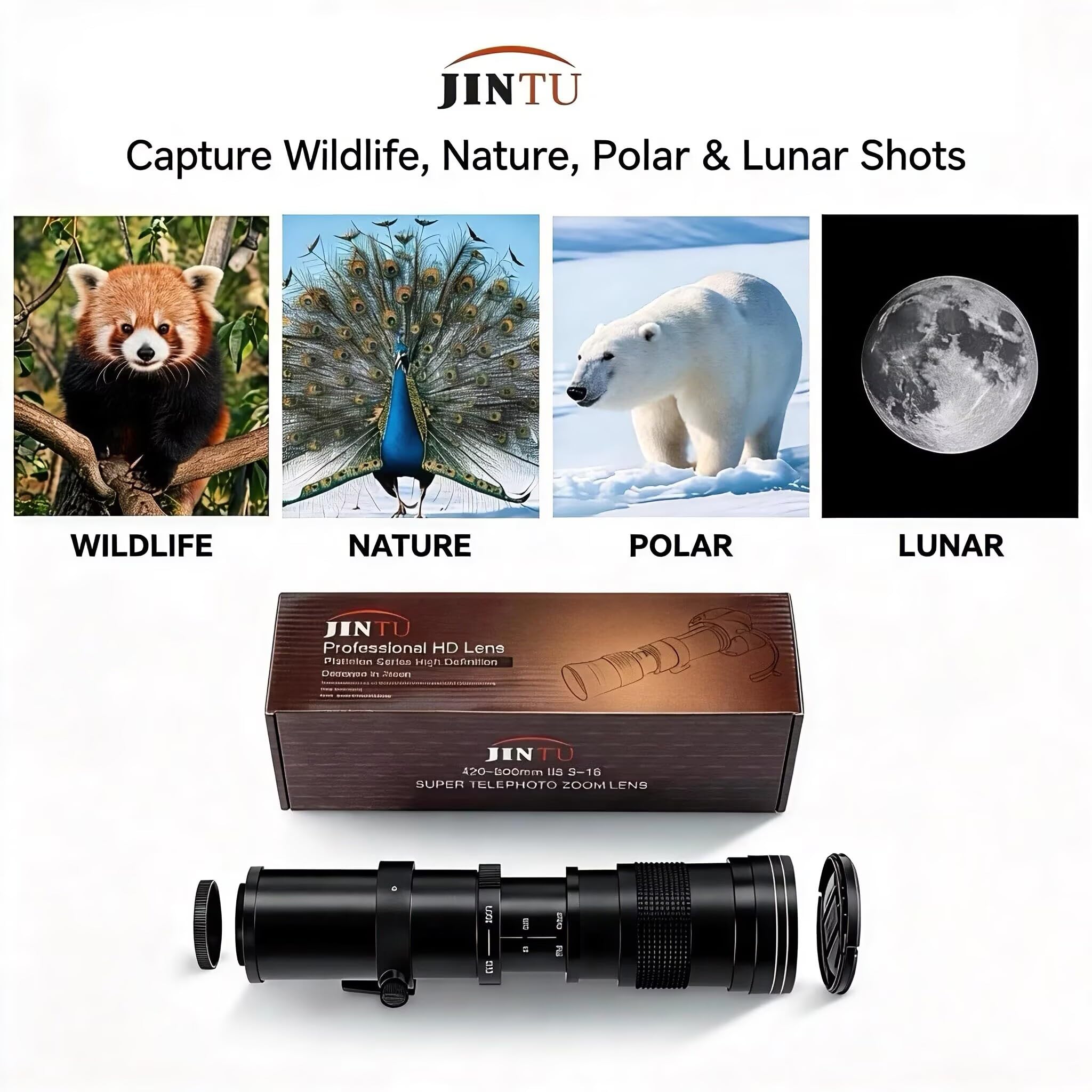 JINTU Teleobjektiv 420-800mm, F Objektiv für Nikon DSLR, Manueller Fokus MF Zoom Objektiv für Nikon D5600 D5100 D5200 D5500 D7100 D7200 D7500 D850 D750 D850 D650 D810 D3000 D3100 D3200 D3500 D90 D80