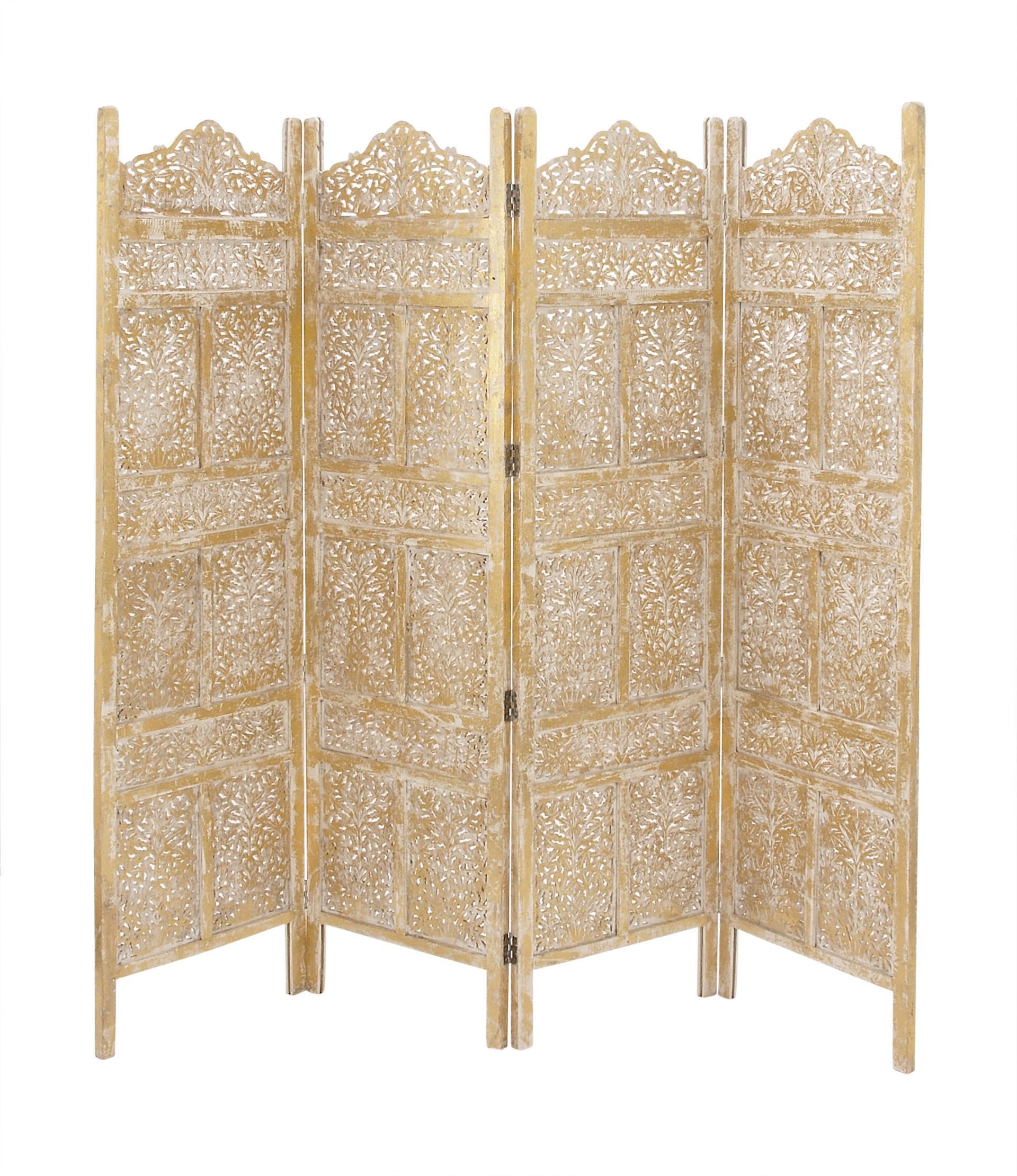 Photo 1 of ***HEAVILY USED AND SCRATCHED***
Deco 79 Wooden Floral Handmade Partition Room Divider Screen Foldable Partition 4 Panel Privacy Screen with Foiled Intricately Carved Designs, Room Partition 80" x 1" x 71", Gold