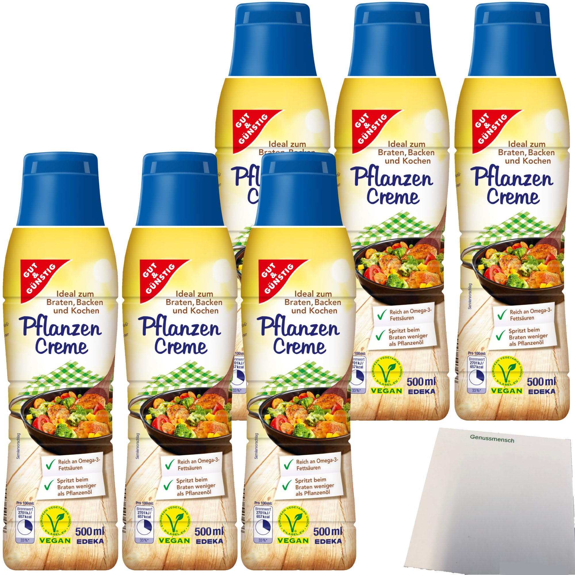 Gut&Günstig Pflanzencreme ideal zum braten backen und kochen 6er Pack (6x500ml Flasche) + usy Block