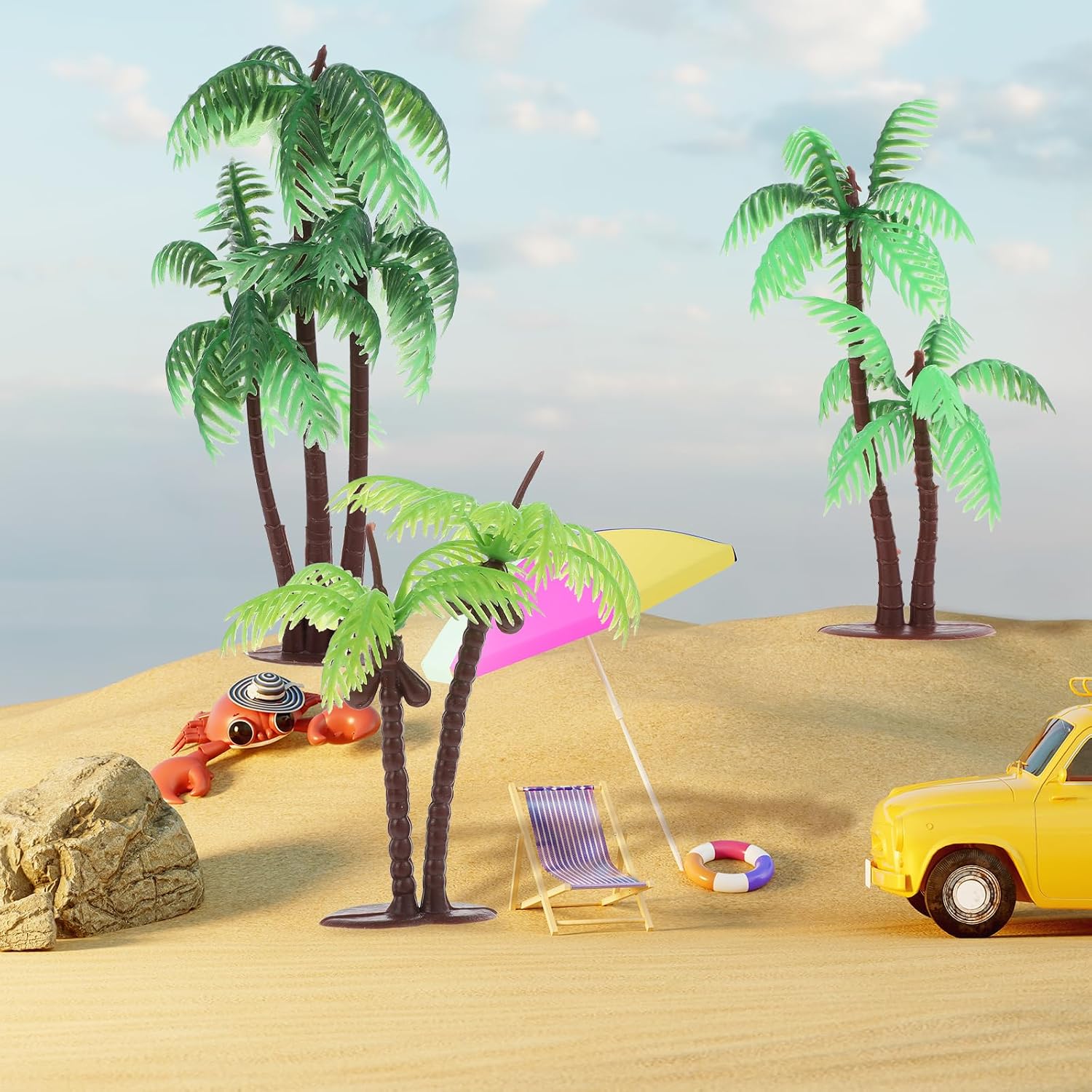 Palm Tree Cake Topper, 10 Pcs Mini Fake Palm Tree Decor